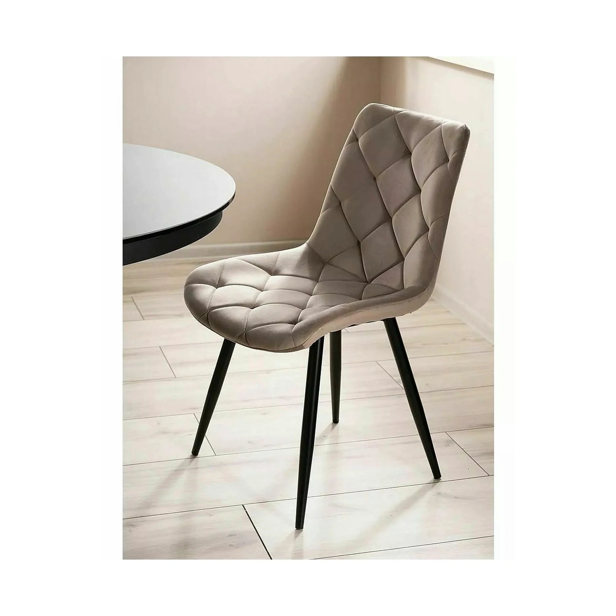 Scaun bej tapitat RALPH, stofa catifelata/metal, 51x42x88 cm