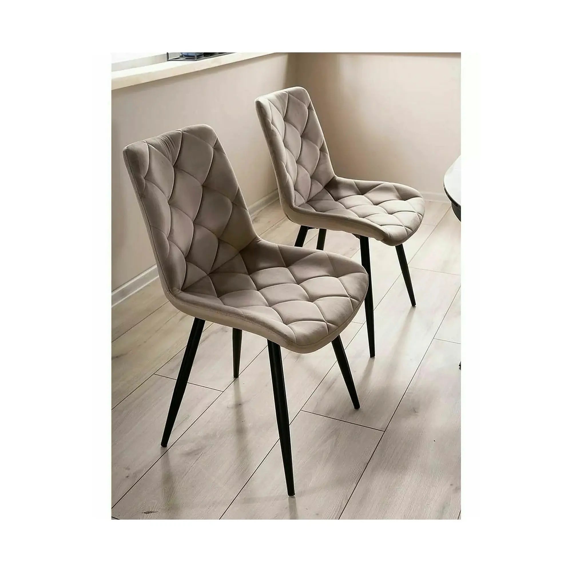 Scaun bej tapitat RALPH, stofa catifelata/metal, 51x42x88 cm