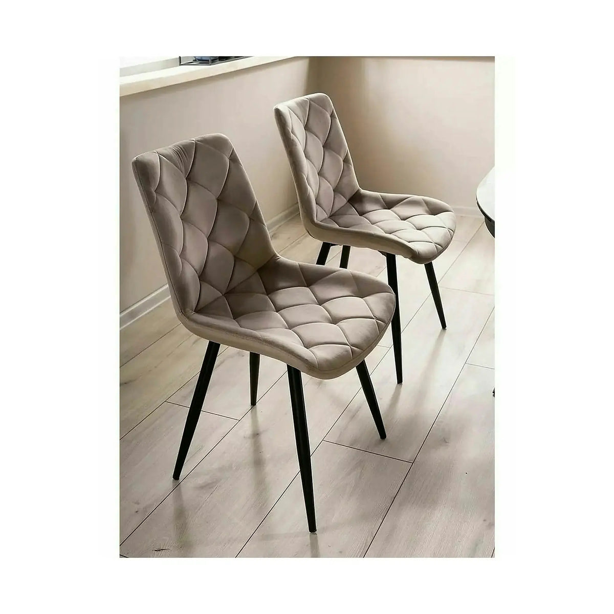 Scaun bej tapitat RALPH, stofa catifelata/metal, 51x42x88 cm