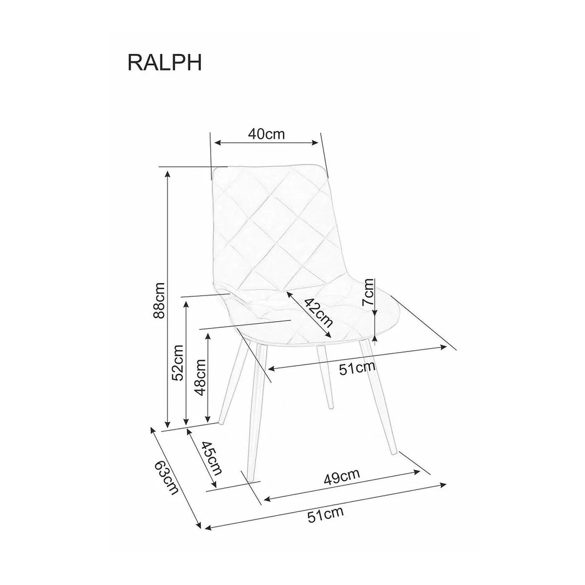 Scaun bej tapitat RALPH, stofa catifelata/metal, 51x42x88 cm