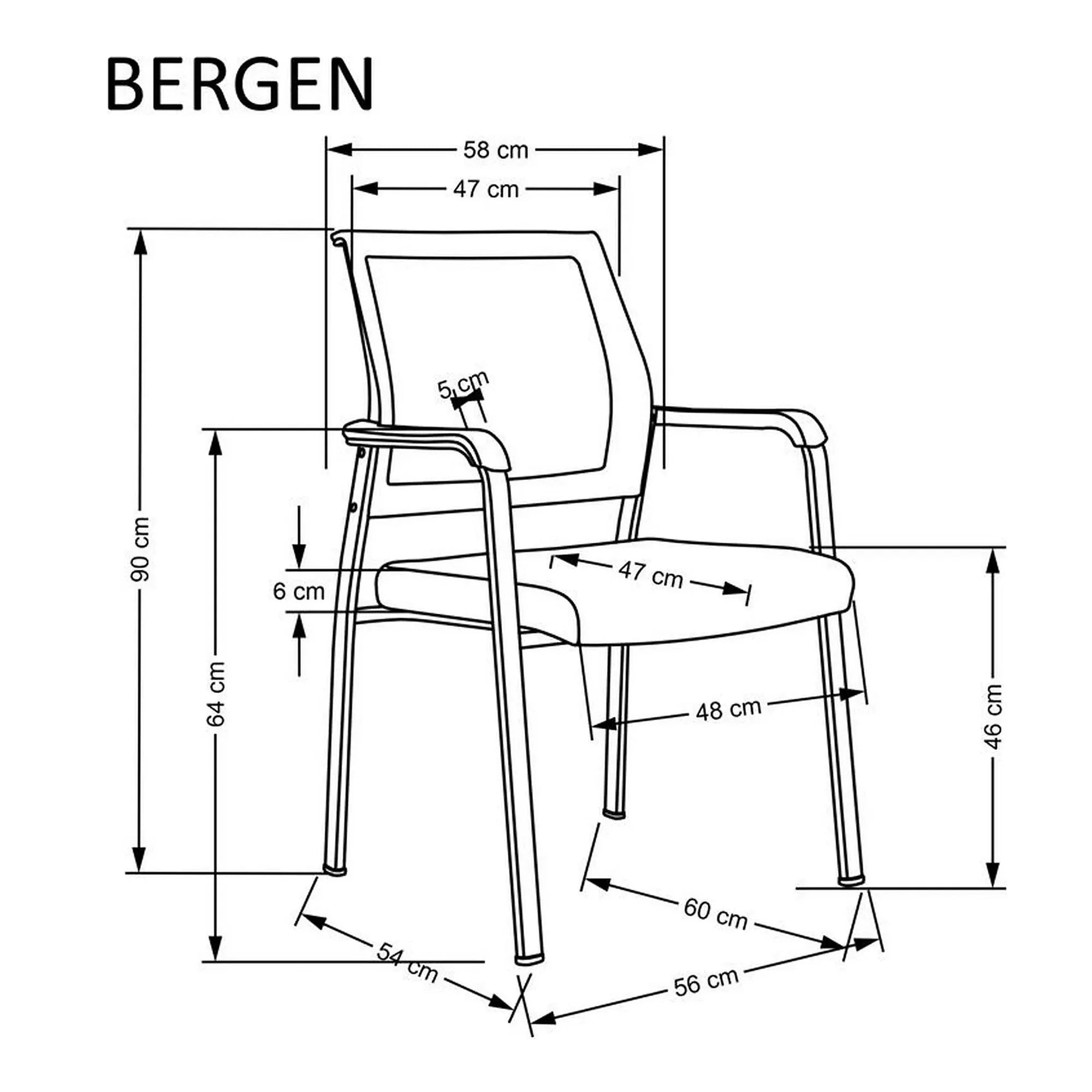 Scaun BERGEN, negru, stofa clasica/metal, 58x60x90 cm
