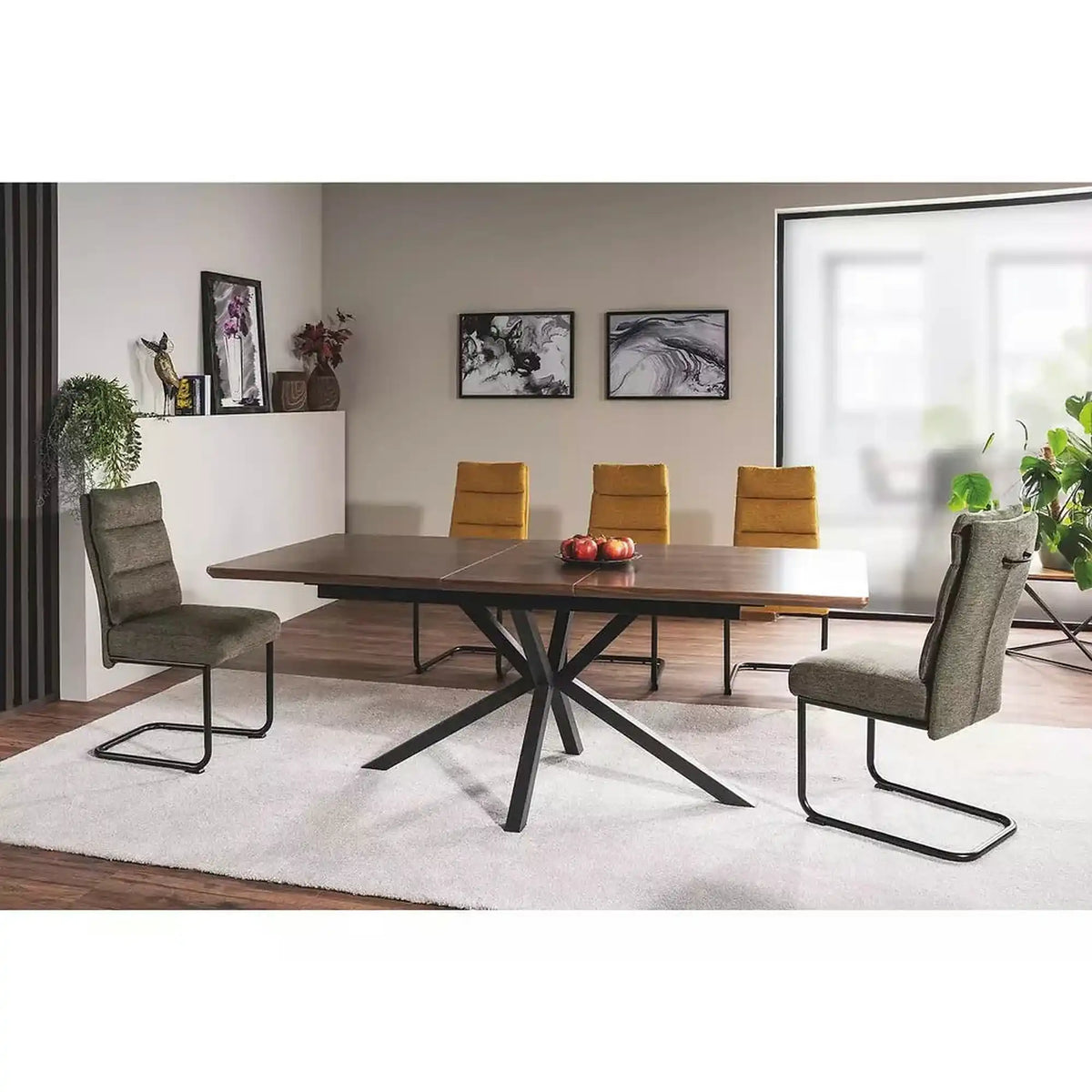 Scaun BERRY, verde olive/negru, stofa/metal, 44x44x97 cm