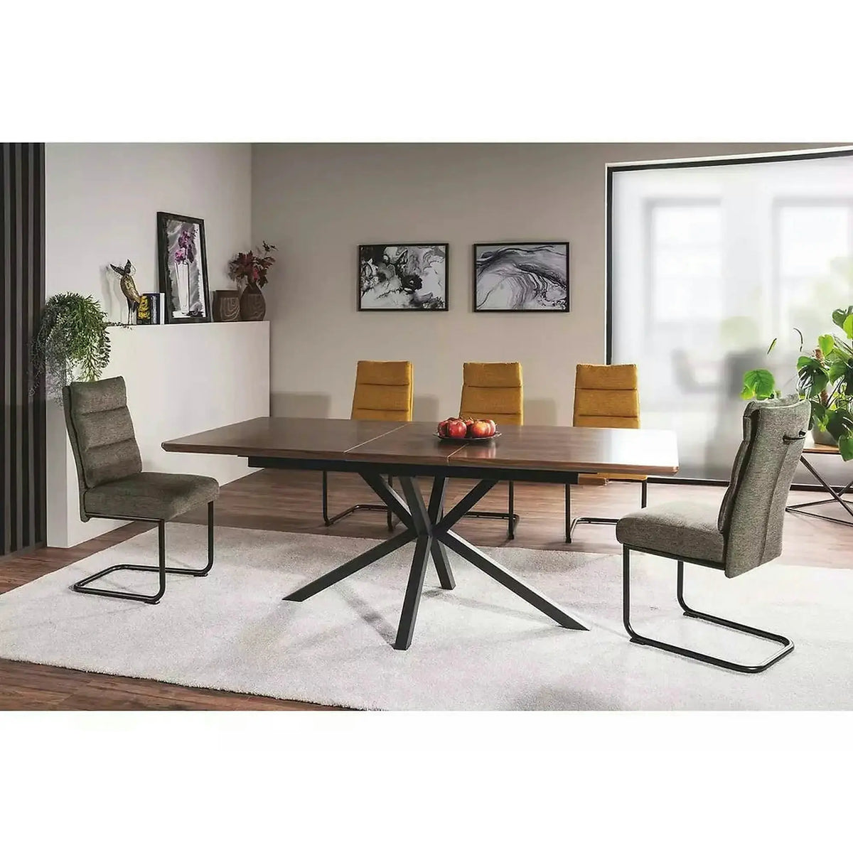 Scaun BERRY, verde olive/negru, stofa/metal, 44x44x97 cm