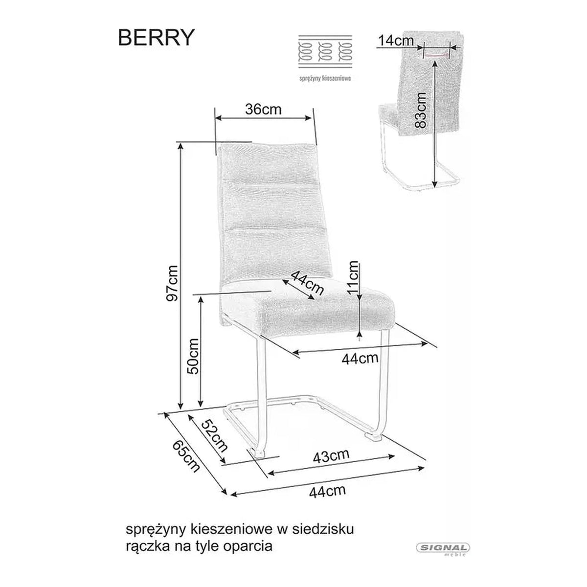 Scaun BERRY, verde olive/negru, stofa/metal, 44x44x97 cm