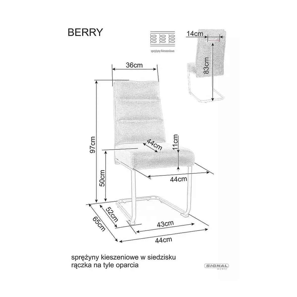 Scaun BERRY, verde olive/negru, stofa/metal, 44x44x97 cm