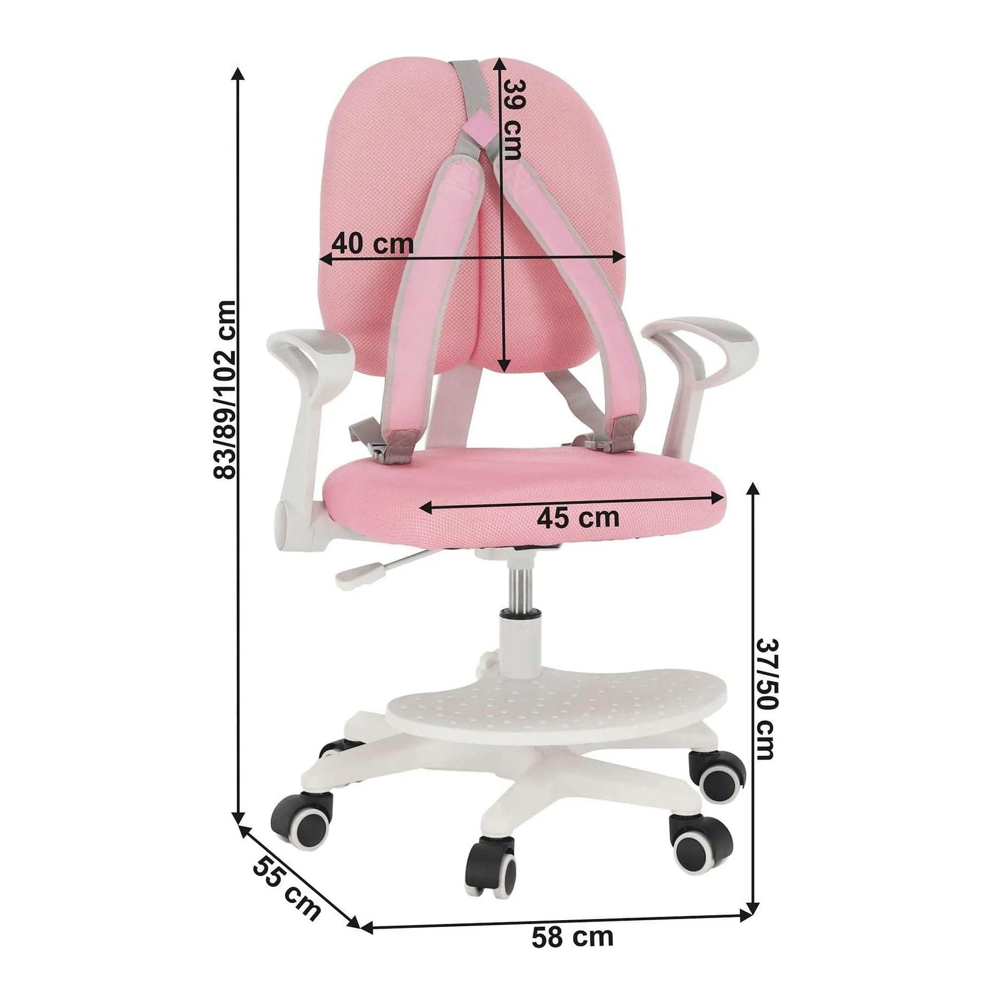 Scaun birou ANAIS, roz/alb, plastic/plasa, 58x55x83/102 cm