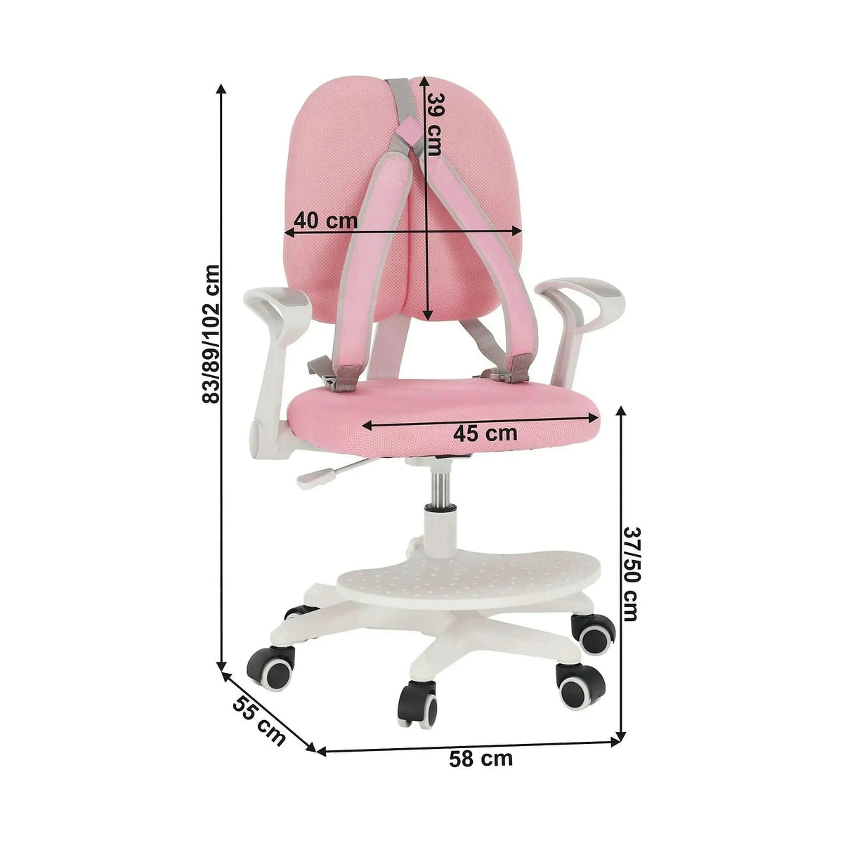 Scaun birou ANAIS, roz/alb, plastic/plasa, 58x55x83/102 cm