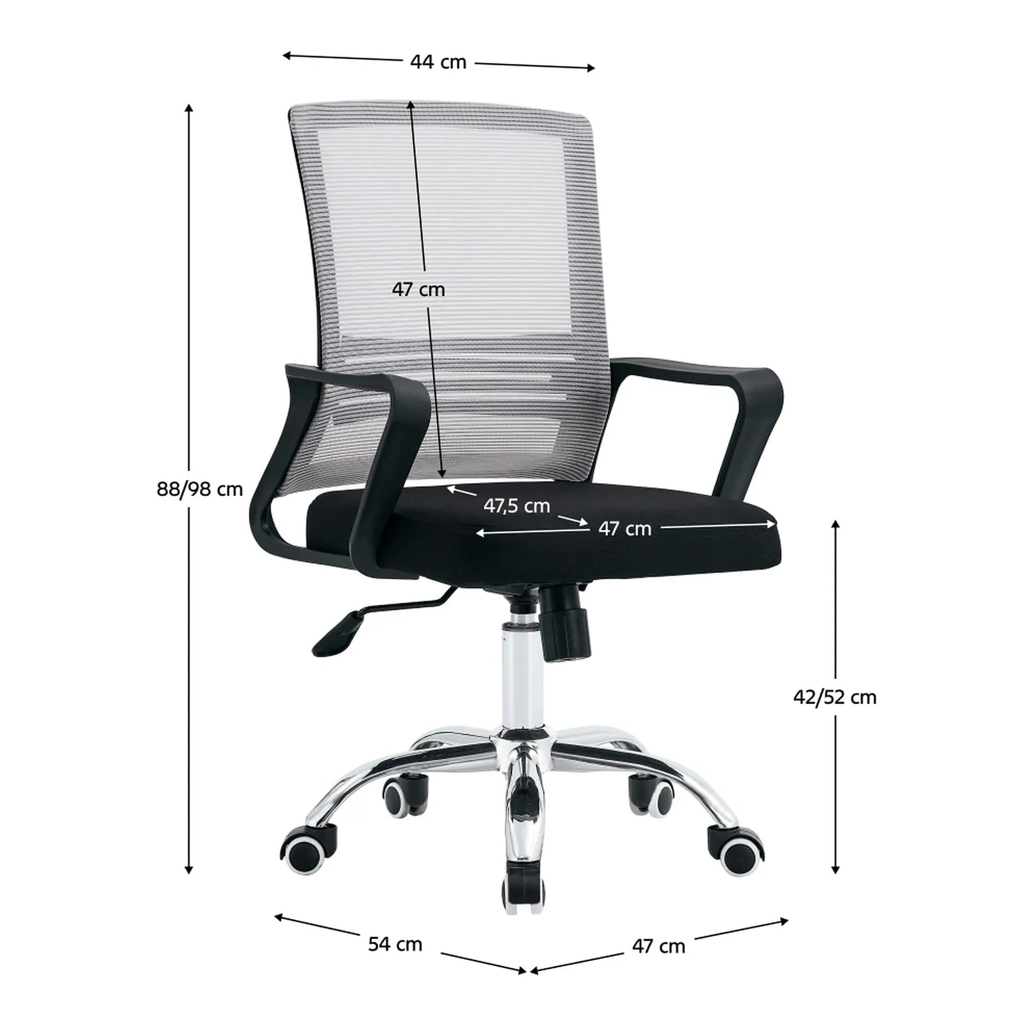 Scaun birou APOLO 2 NEW, gri/negru, plasa/plastic, 47x54x88/98 cm