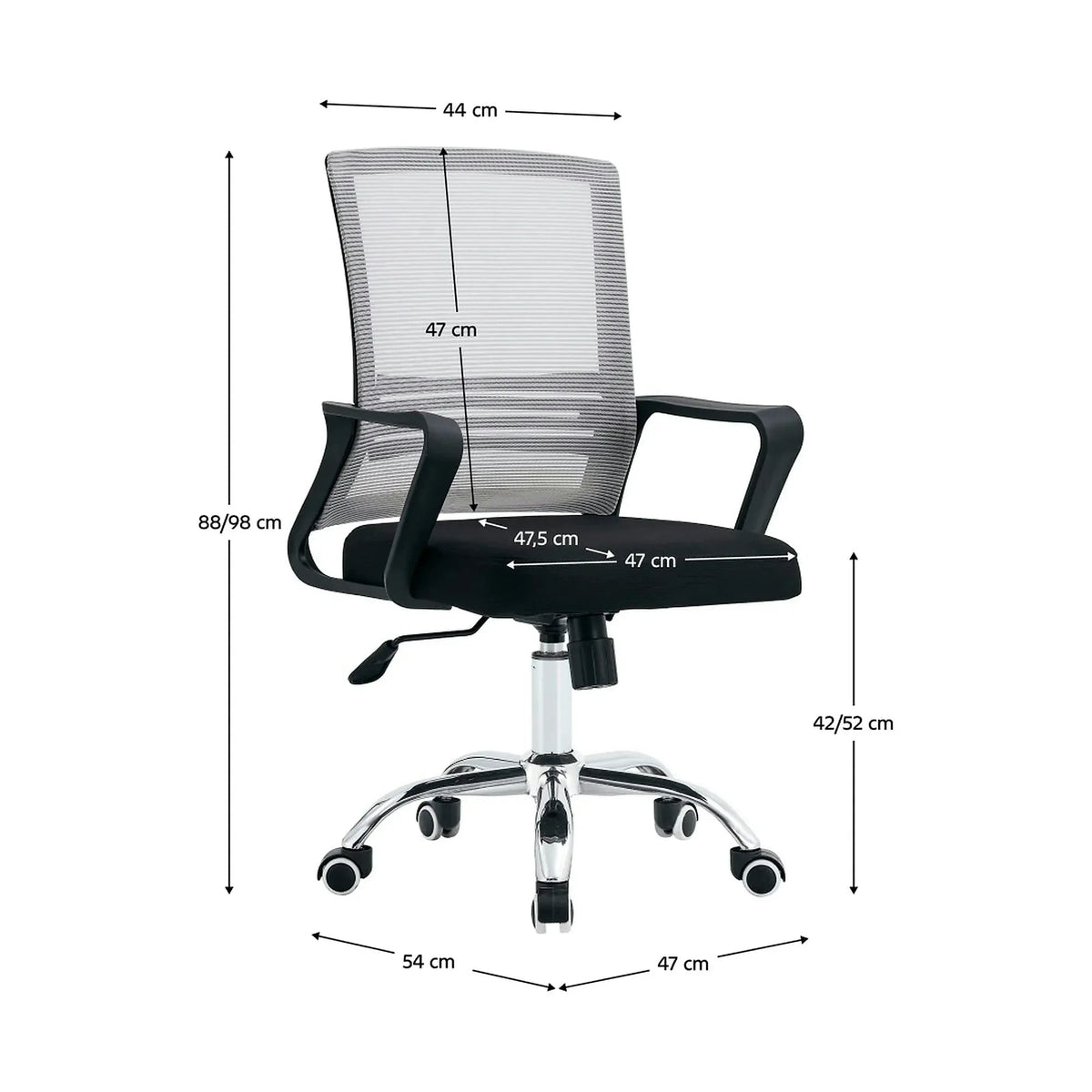 Scaun birou APOLO 2 NEW, gri/negru, plasa/plastic, 47x54x88/98 cm