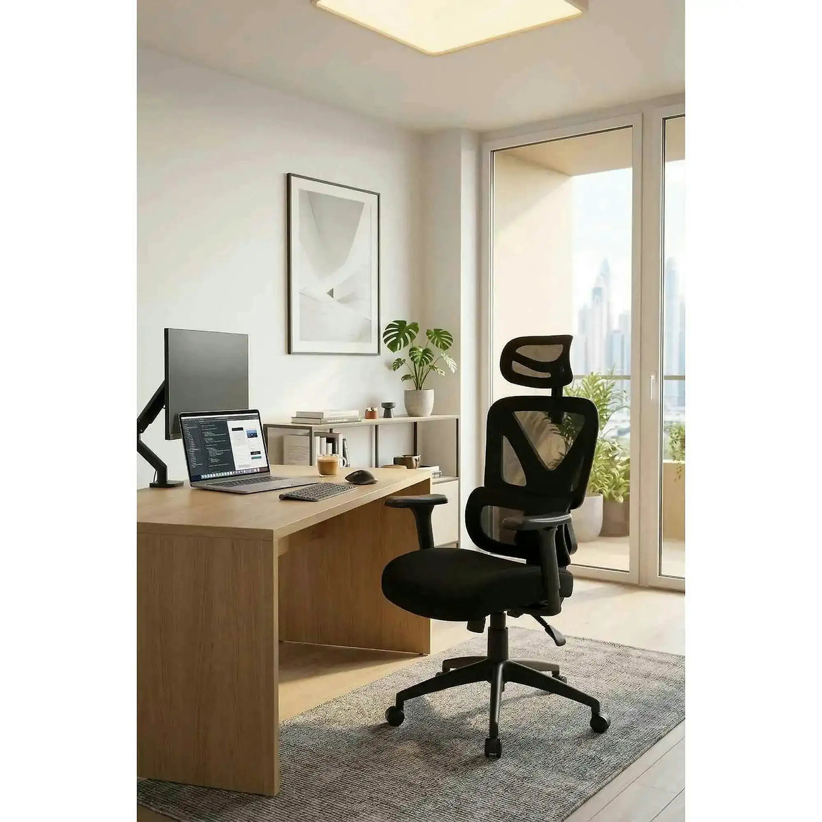Scaun birou ASTRAL, negru, stofa clasica/plasa, 66x71x123-130 cm