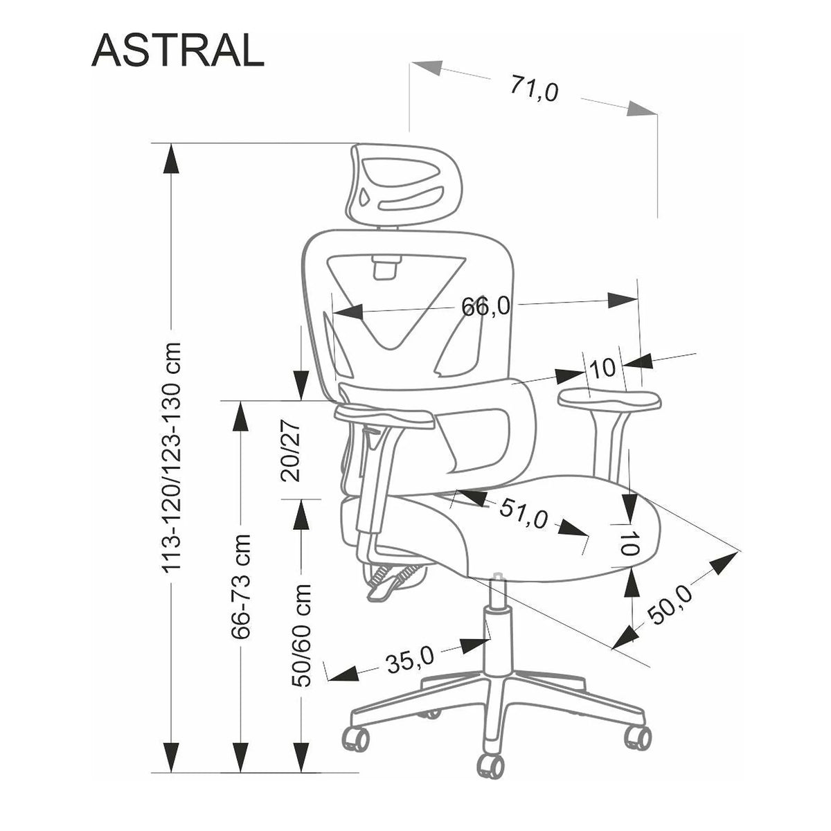 Scaun birou ASTRAL, negru, stofa clasica/plasa, 66x71x123-130 cm