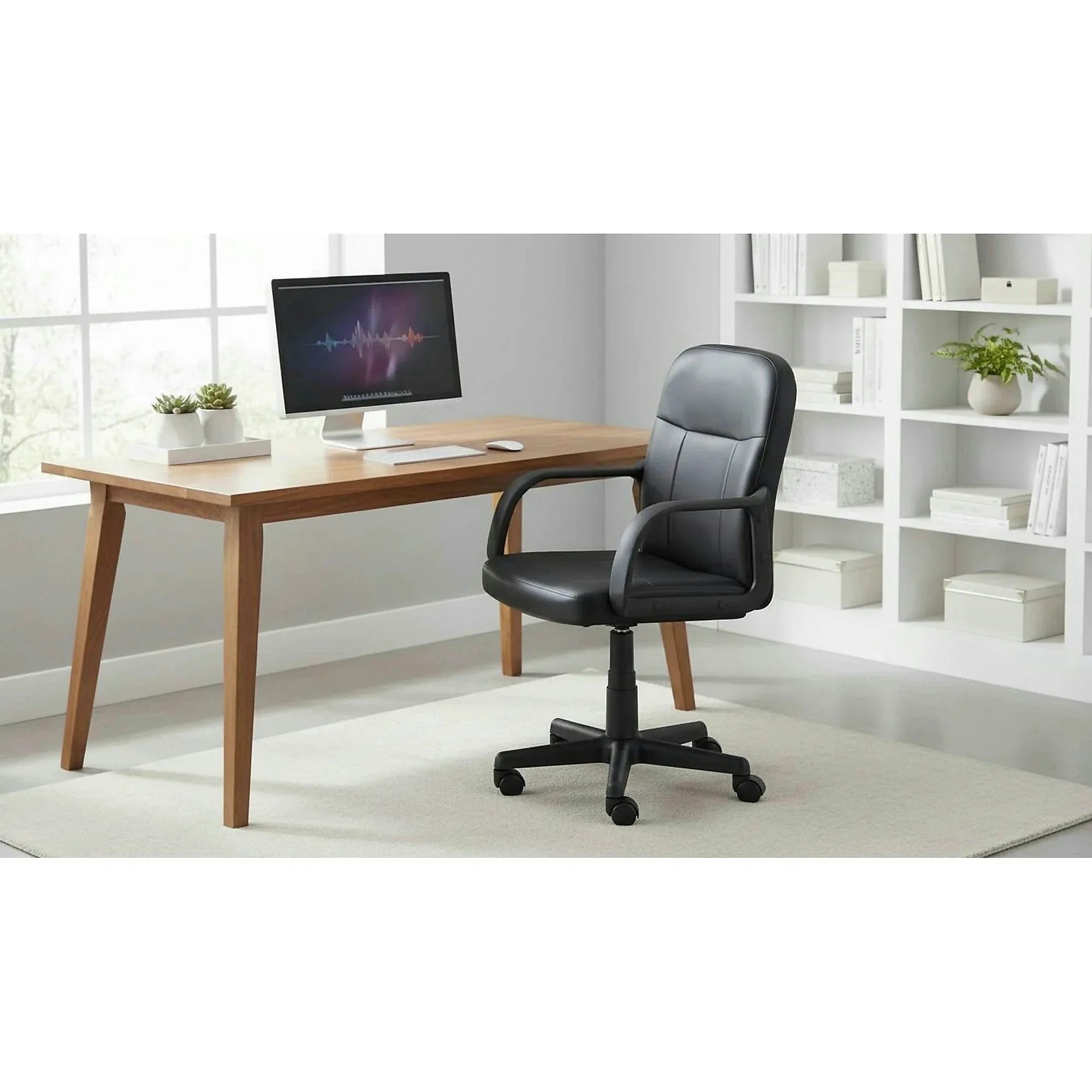 Scaun birou AYLA NEW, negru, piele ecologica/plastic, 55x59.5x89/101 cm