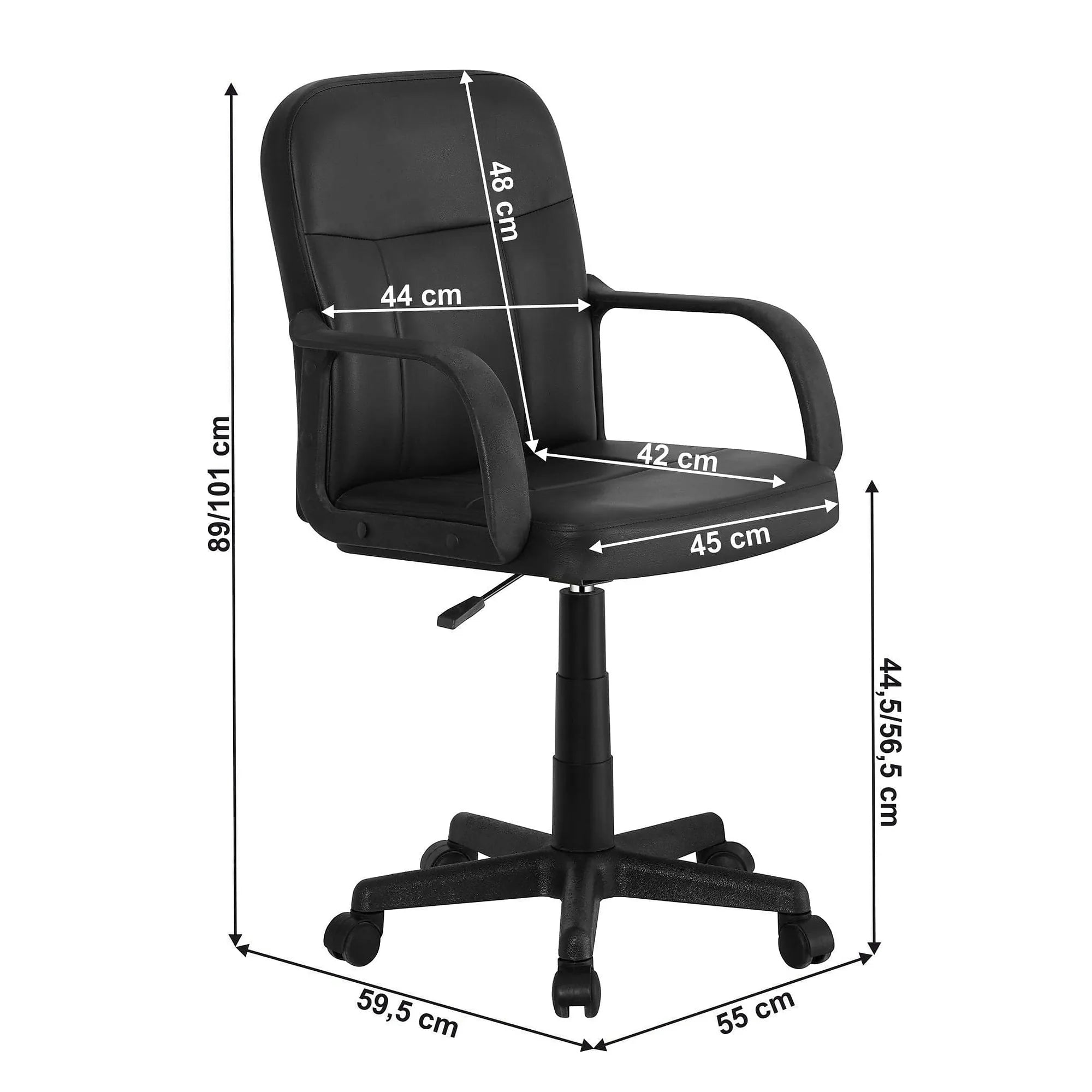 Scaun birou AYLA NEW, negru, piele ecologica/plastic, 55x59.5x89/101 cm