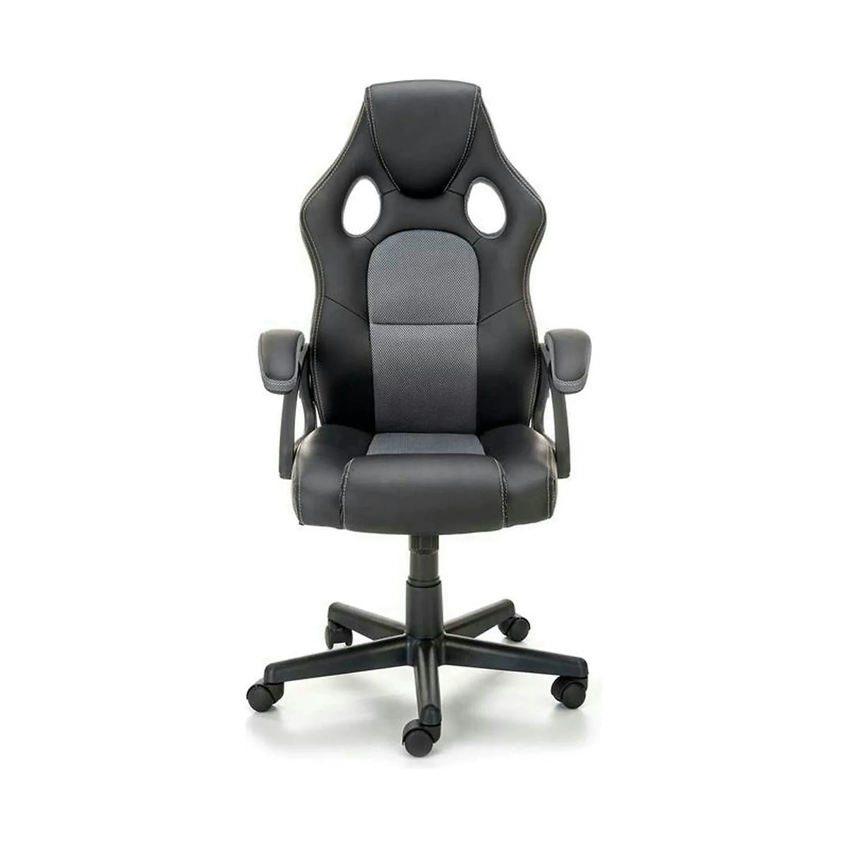 Scaun birou BERKEL, negru/gri, piele ecologica, 62x63x108-117 cm