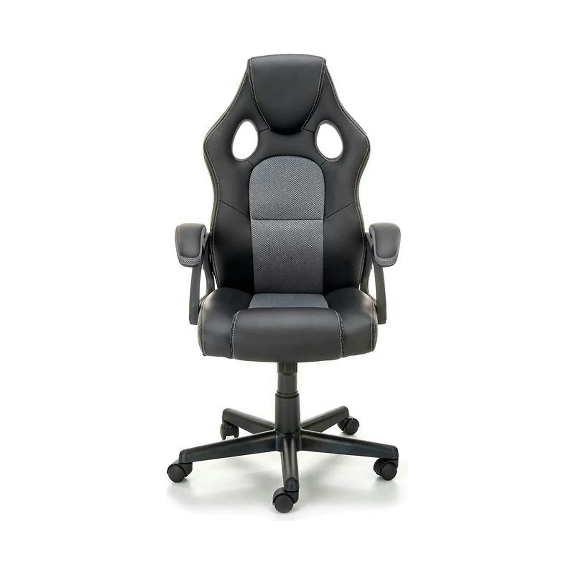 Scaun birou BERKEL, negru/gri, piele ecologica, 62x63x108-117 cm