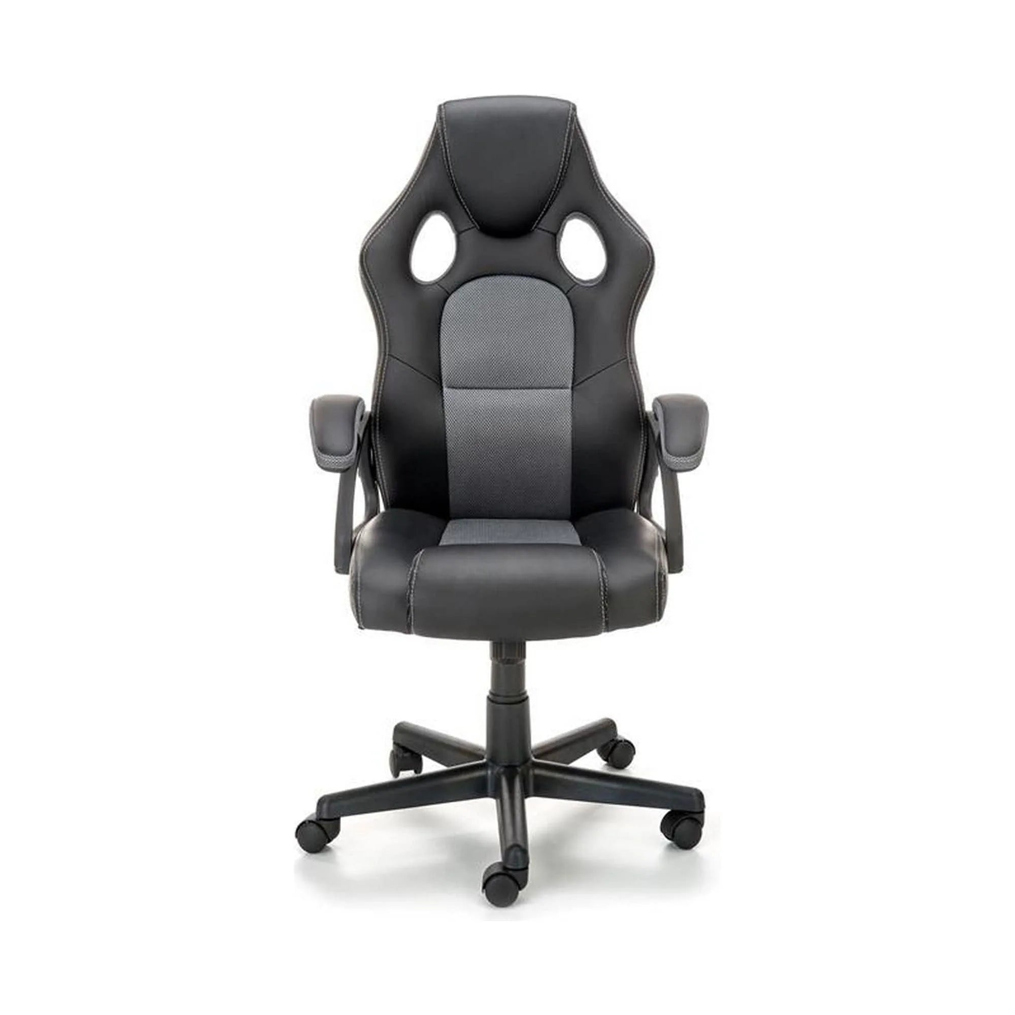 Scaun birou BERKEL, negru/gri, piele ecologica, 62x63x108-117 cm