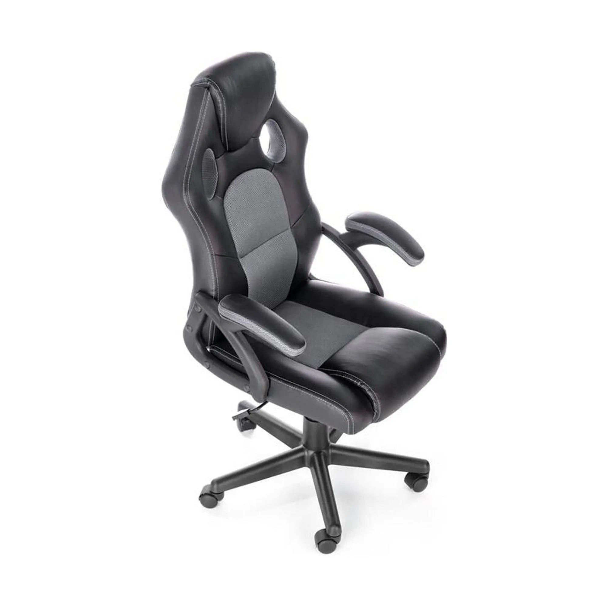 Scaun birou BERKEL, negru/gri, piele ecologica, 62x63x108-117 cm