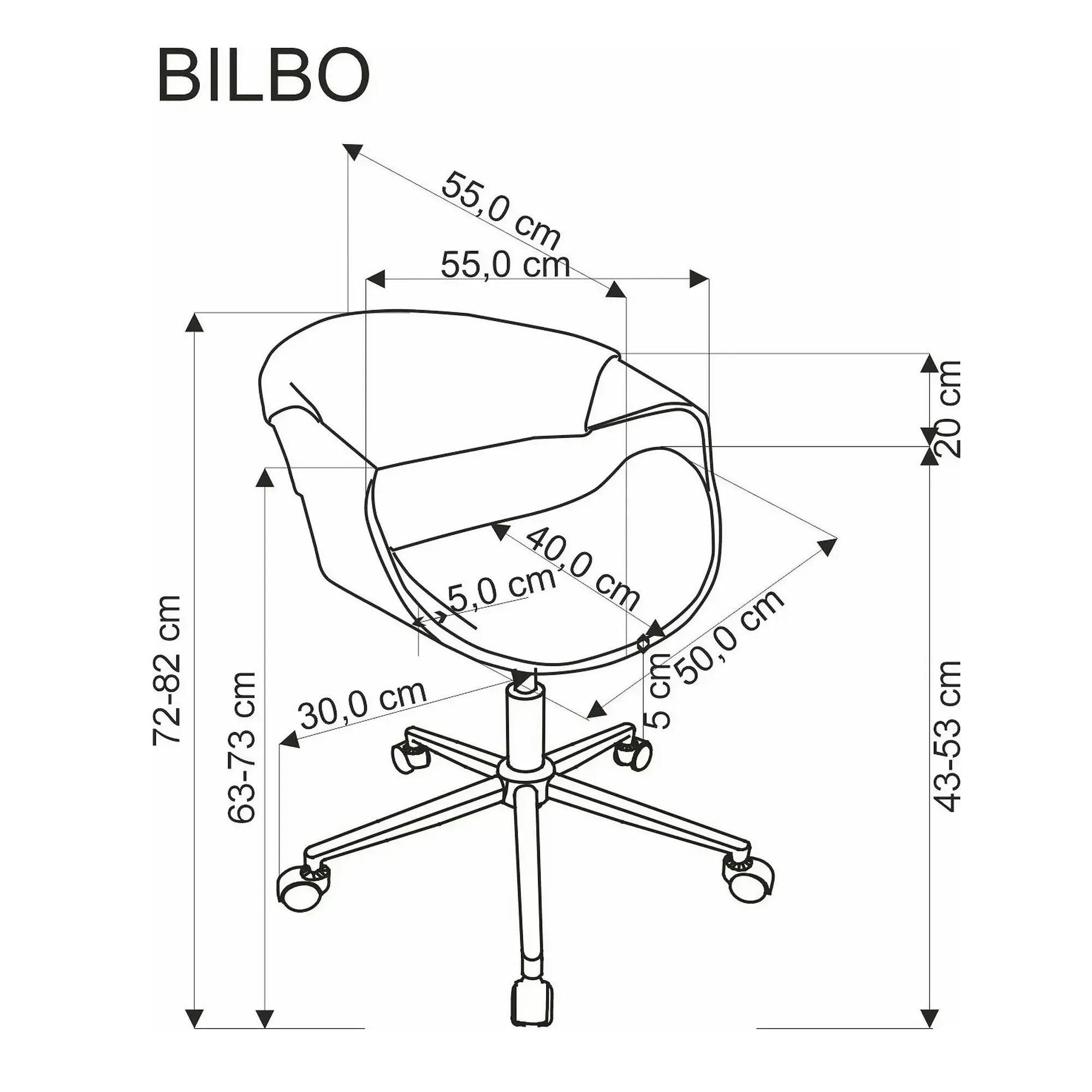 Scaun birou BILBO, nuc/negru, placaj/piele ecologica/metal, 55x55x72/82 cm