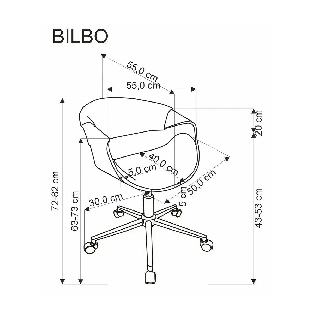 Scaun birou BILBO, nuc/negru, placaj/piele ecologica/metal, 55x55x72/82 cm