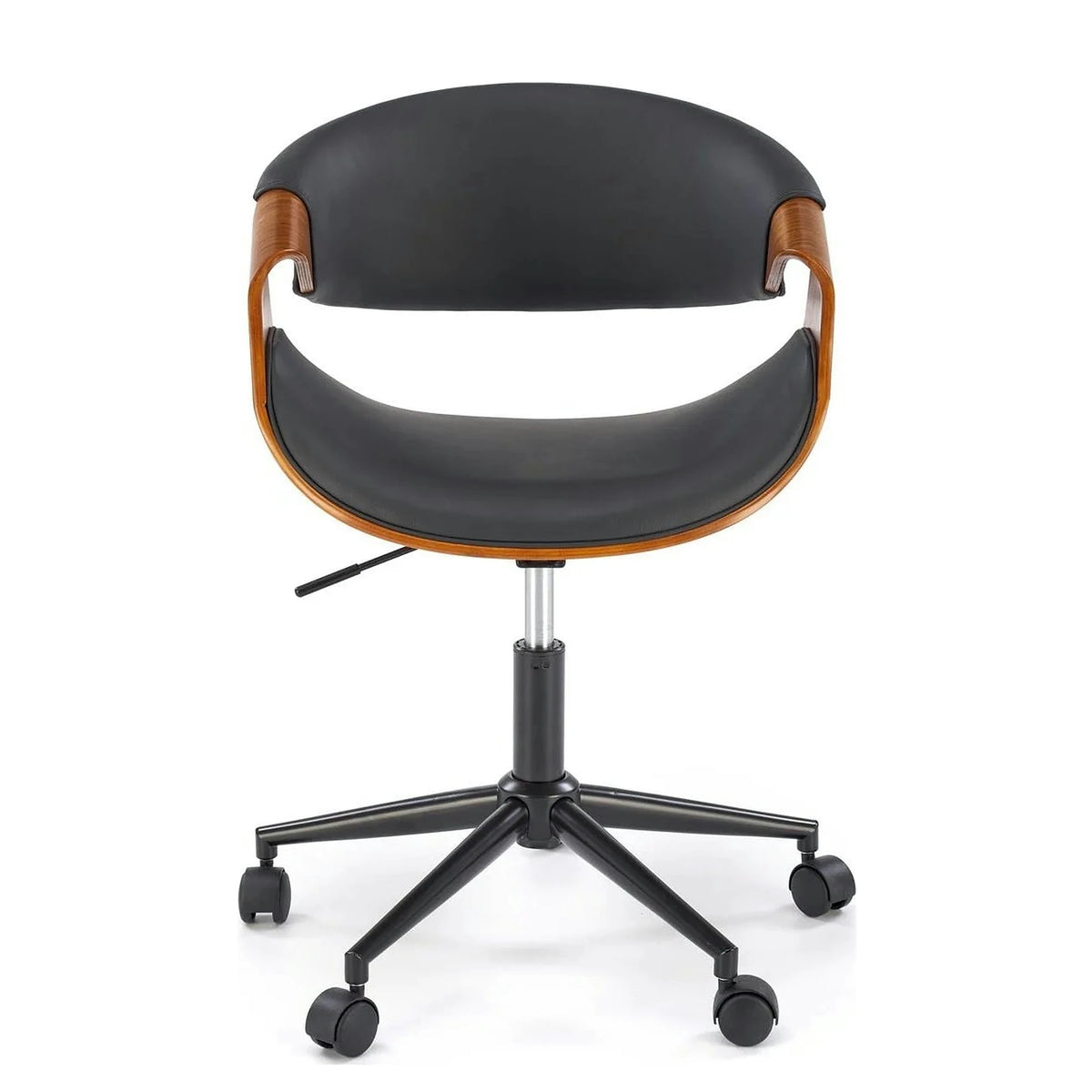 Scaun birou BILBO, nuc/negru, placaj/piele ecologica/metal, 55x55x72/82 cm