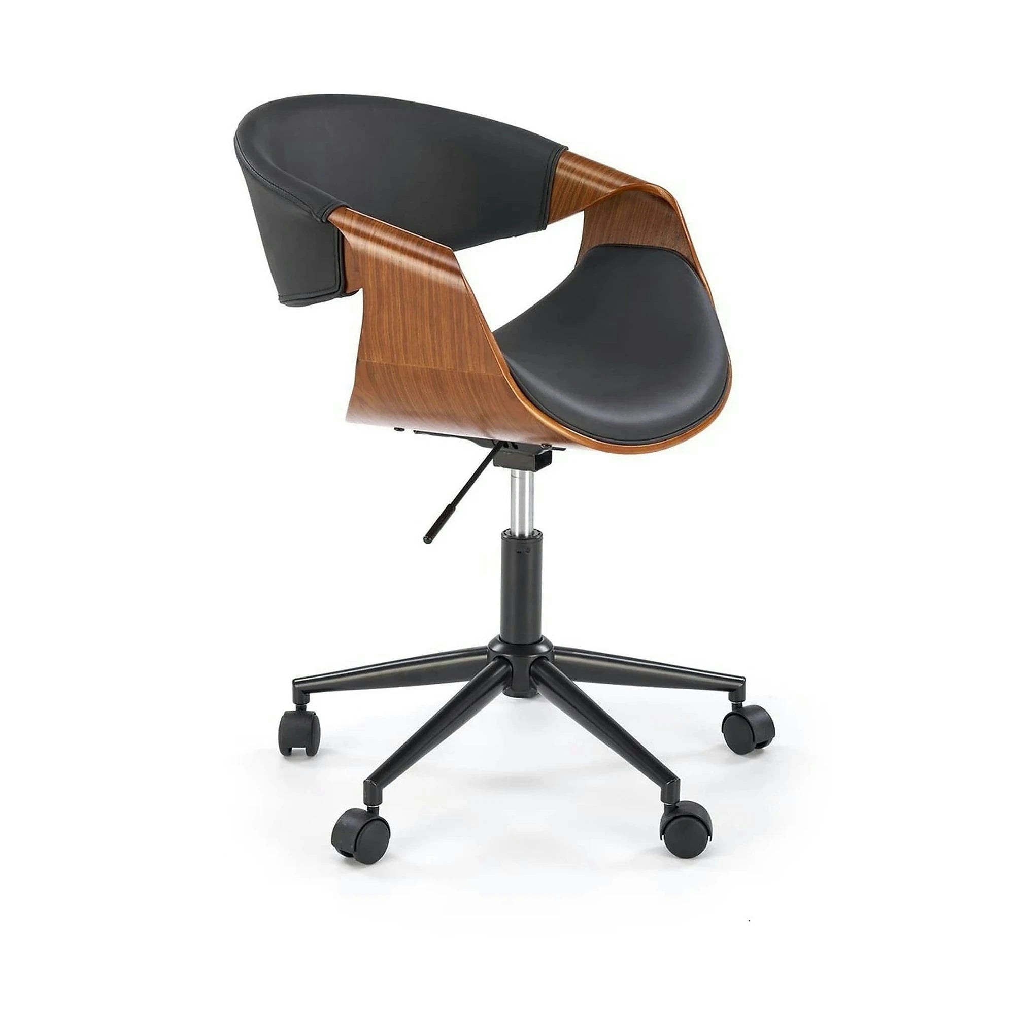 Scaun birou BILBO, nuc/negru, placaj/piele ecologica/metal, 55x55x72/82 cm