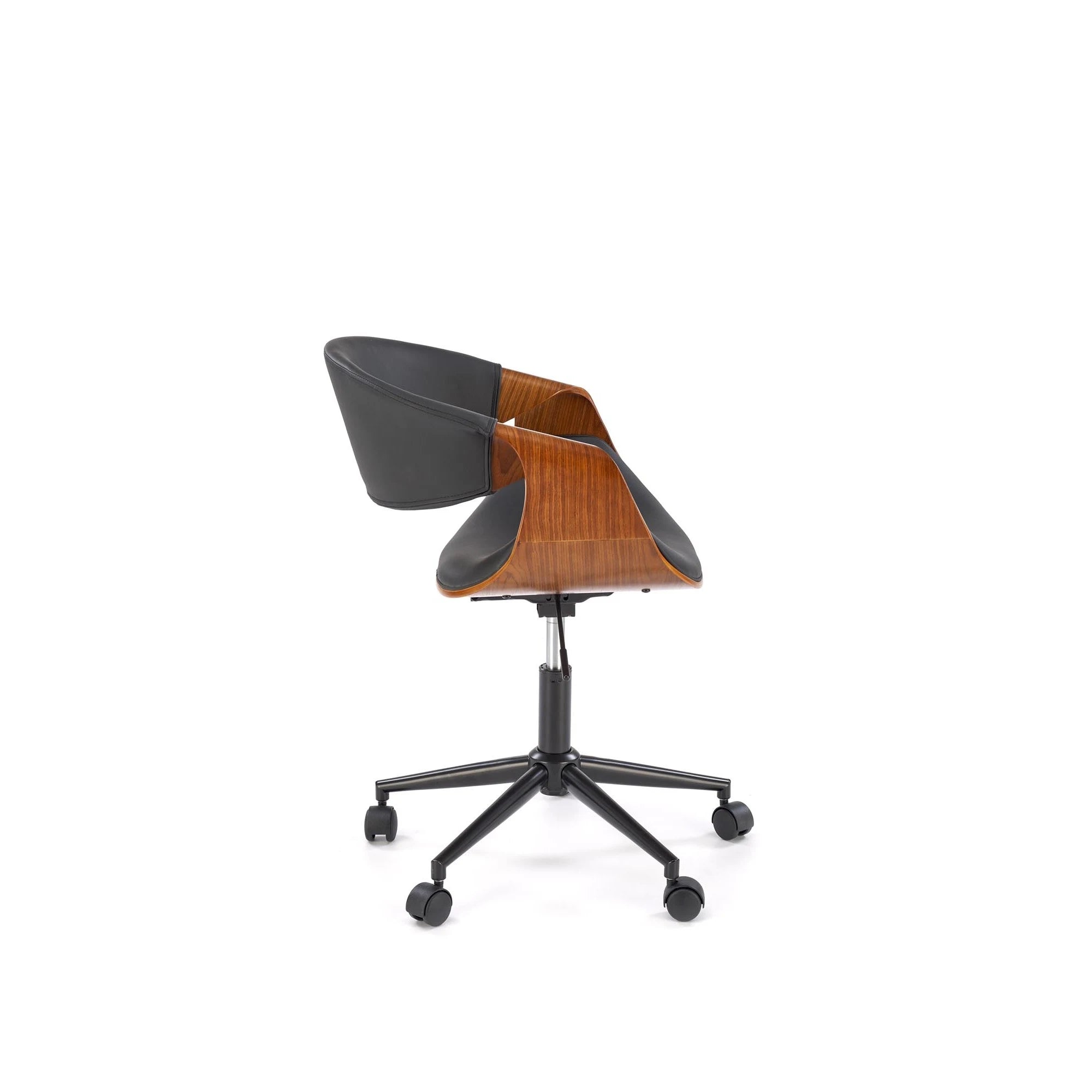 Scaun birou BILBO, nuc/negru, placaj/piele ecologica/metal, 55x55x72/82 cm