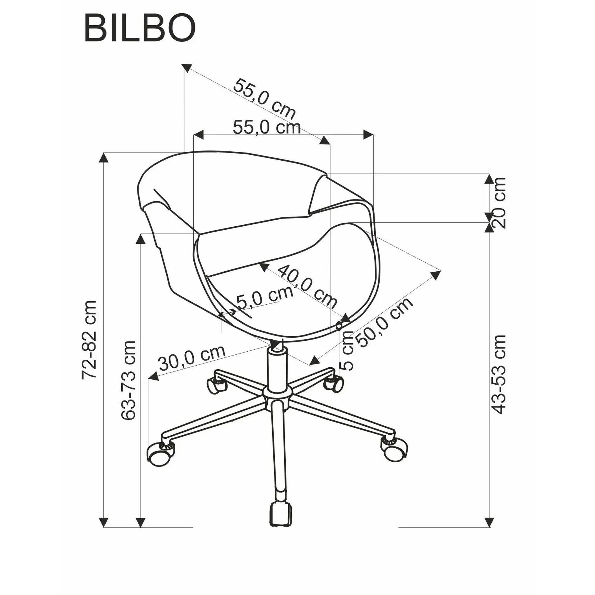 Scaun birou BILBO, nuc/negru, placaj/piele ecologica/metal, 55x55x72/82 cm