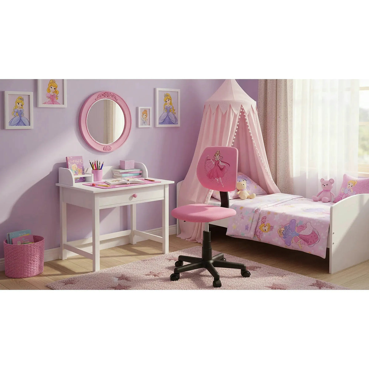 Scaun birou BINGO, roz/negru, stofa clasica/polipropilena, 39x48x79/90 cm