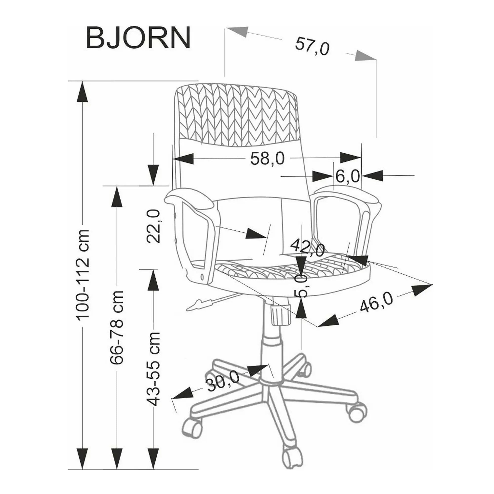 Scaun birou BJORN, negru, piele ecologica, 58x57x100/112 cm
