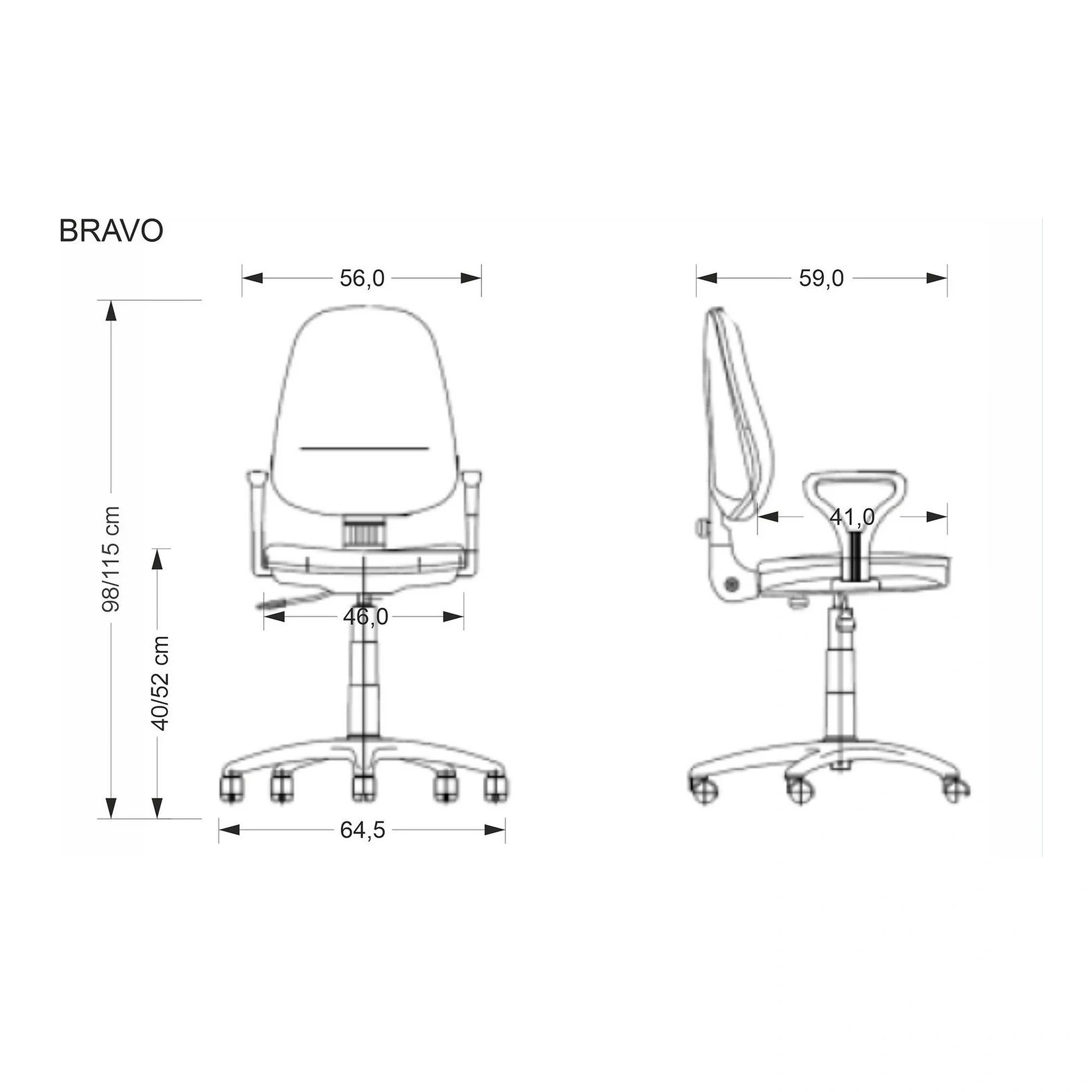 Scaun birou BRAVO, negru, stofa, 59x56x96/108 cm