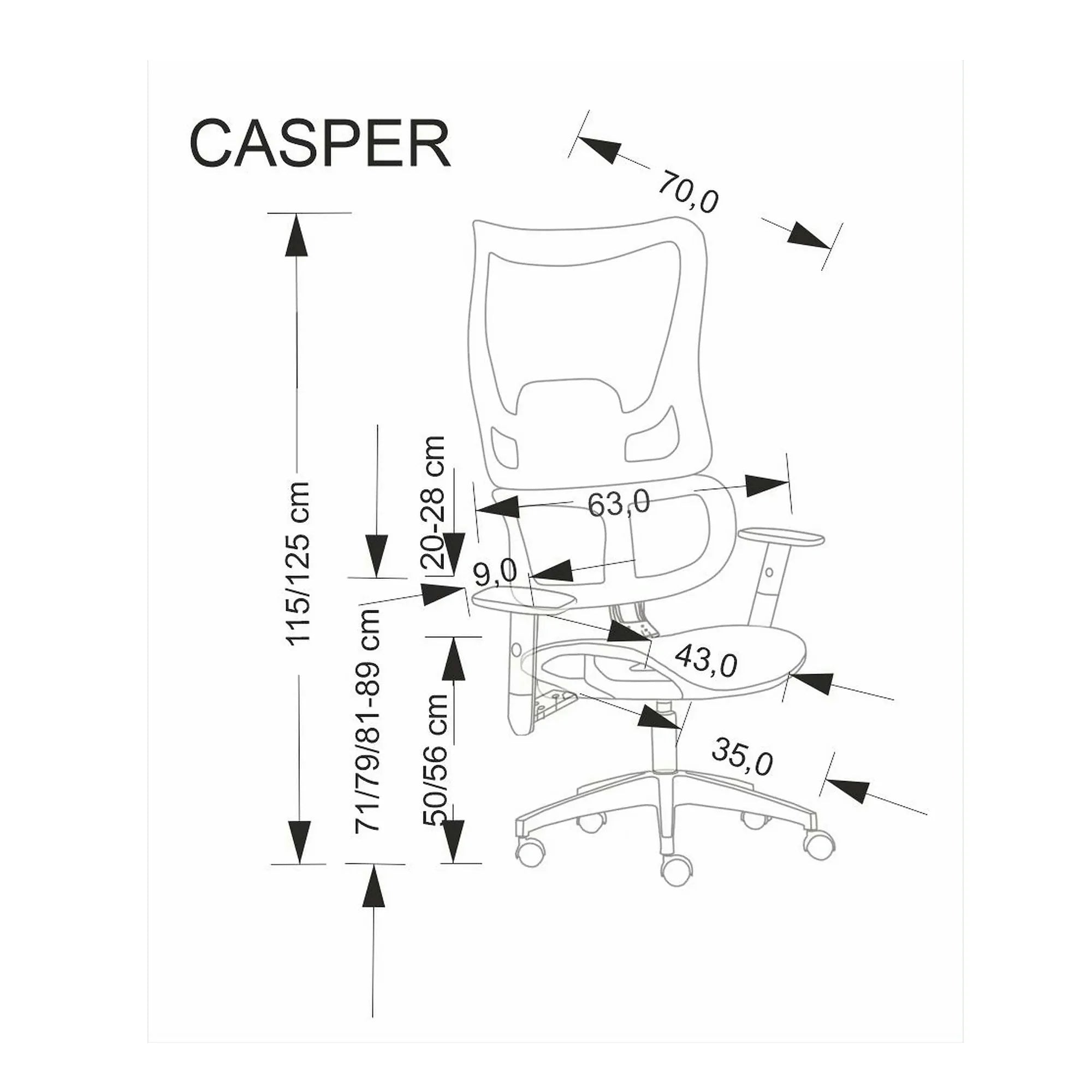 Scaun birou CASPER, negru/crom, plasa/polipropilena, 63x70x115/125 cm