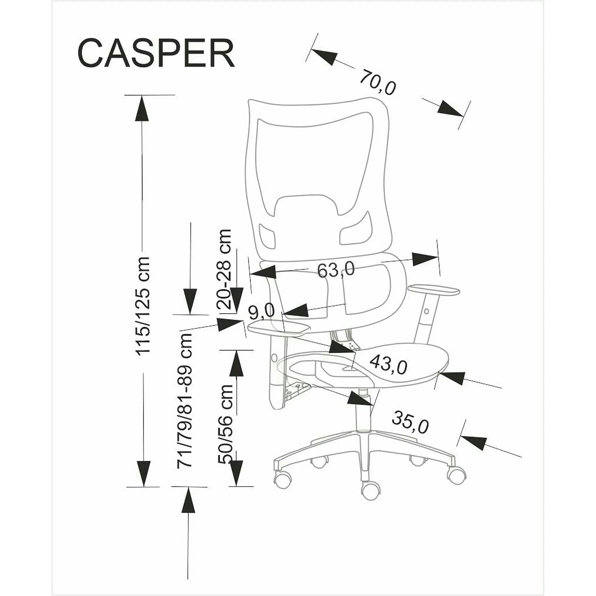 Scaun birou CASPER, negru/crom, plasa/polipropilena, 63x70x115/125 cm