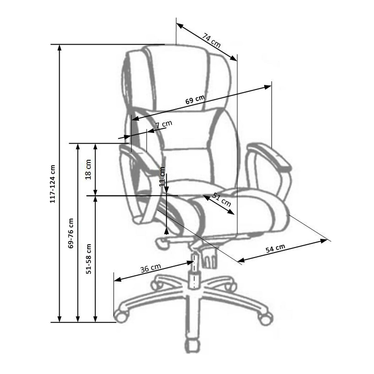 Scaun birou comod FOSTER, negru, piele ecologica/PVC, 69x74x117/124 cm