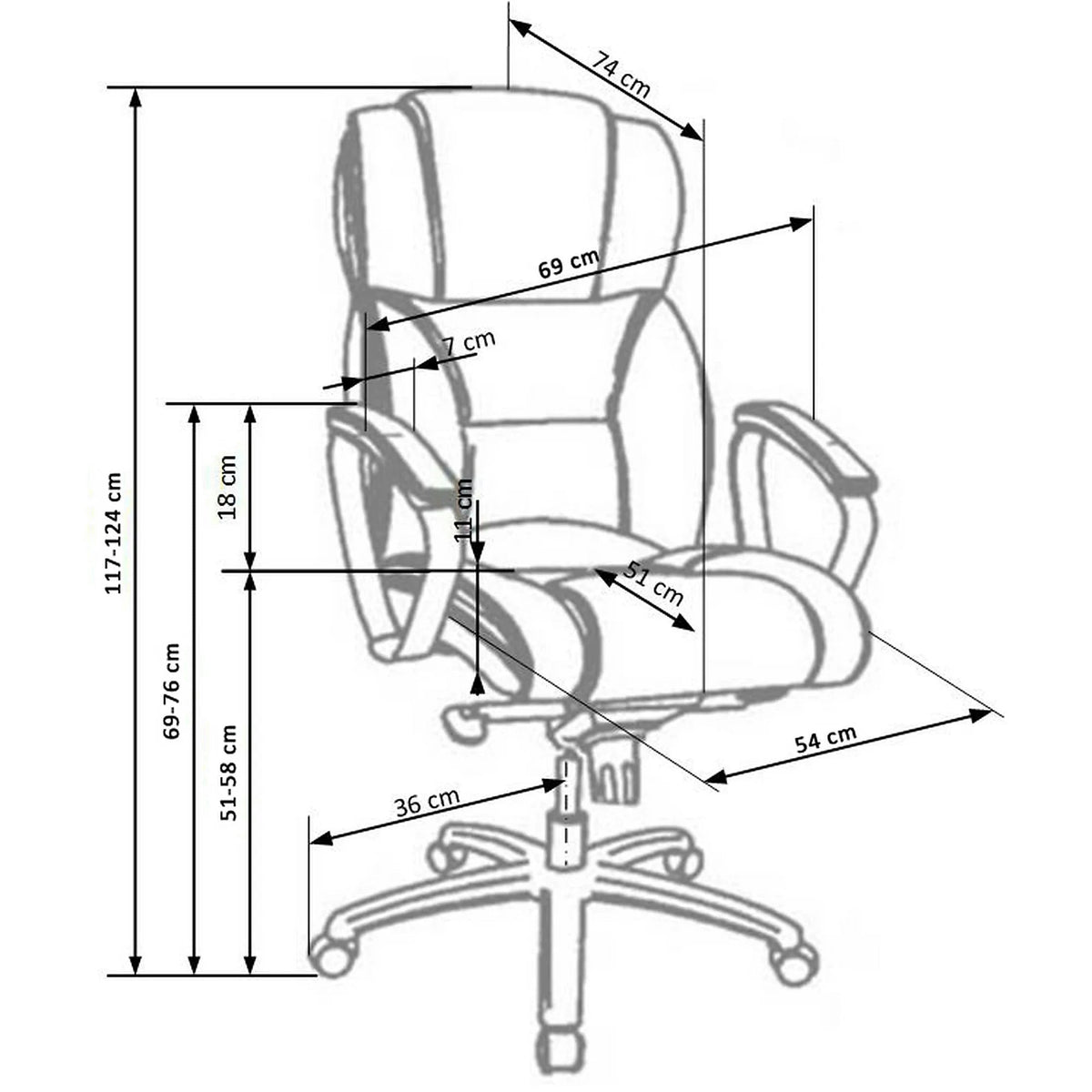 Scaun birou comod FOSTER, negru, piele ecologica/PVC, 69x74x117/124 cm
