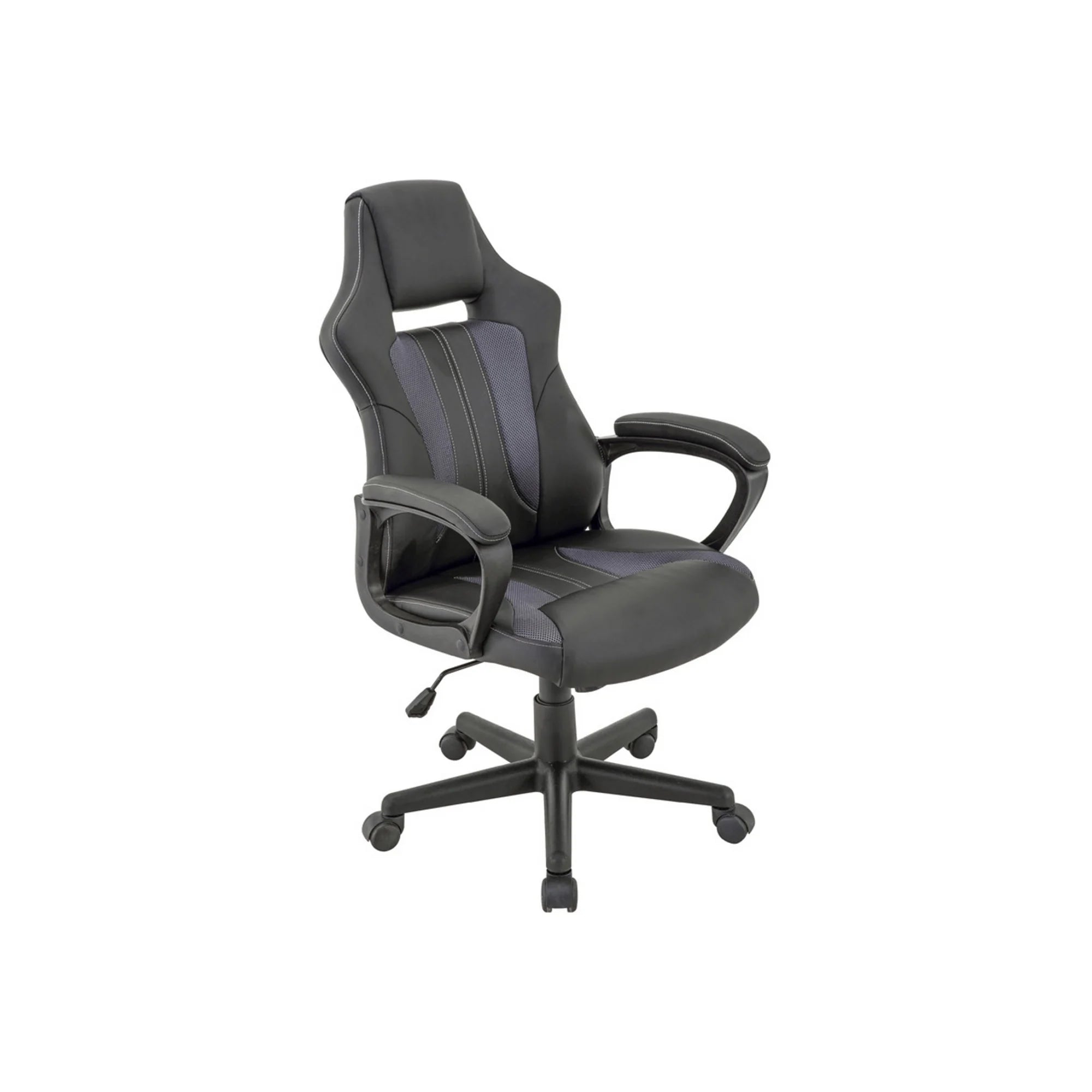 Scaun birou CONTE, negru/gri, piele ecologica/plasa, 63x66x103/113 cm