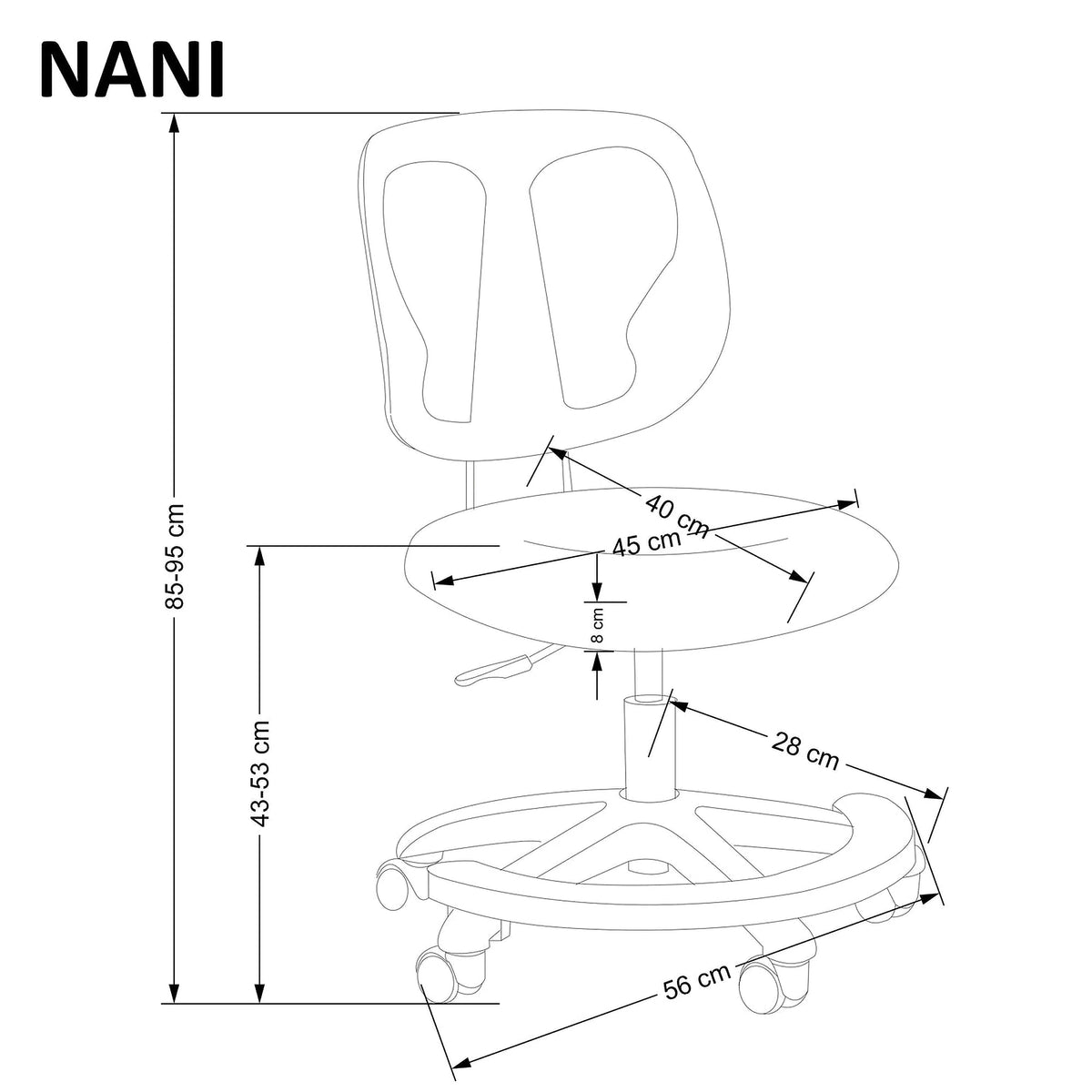Scaun birou copii NANI, roz/negru, stofa/plasa, 52x56x85-95 cm