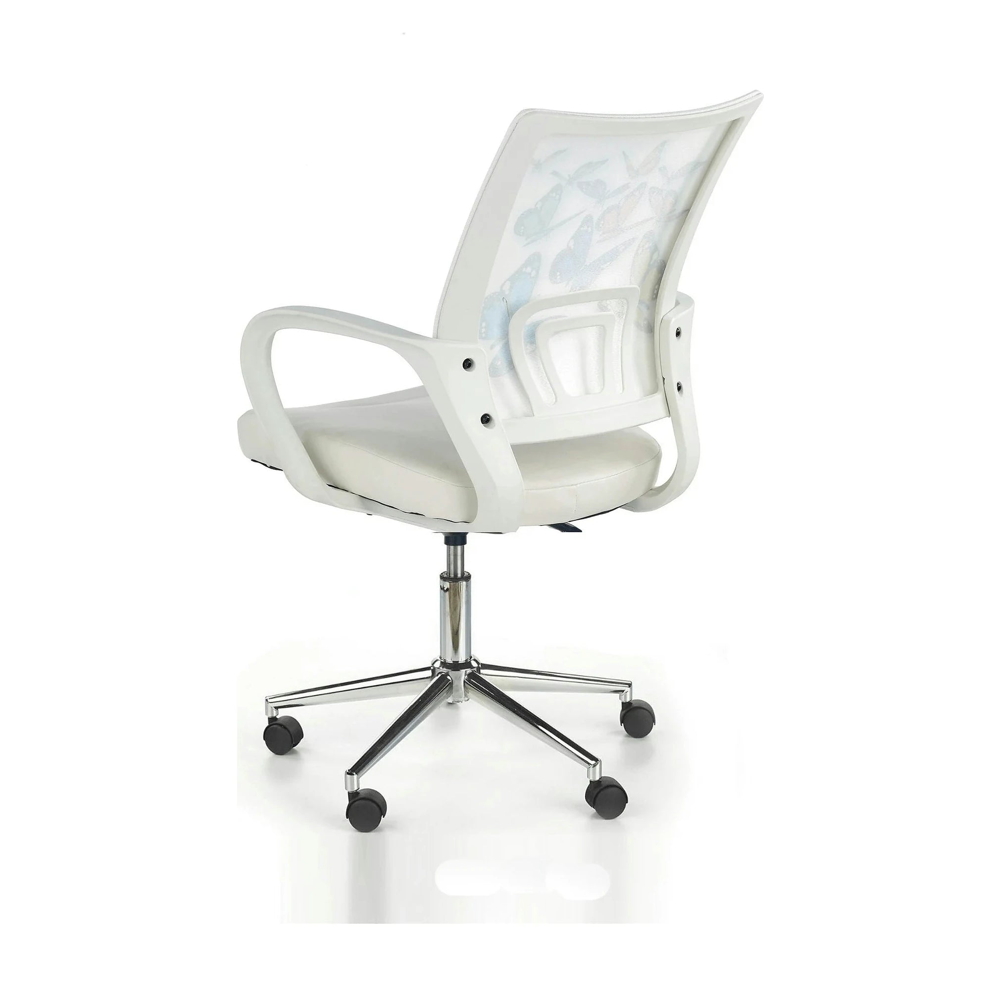 Scaun birou cu fluturi pentru copii BUTTERFLY IBIS, alb, piele ecologica/stofa, 53x59x88/100 cm