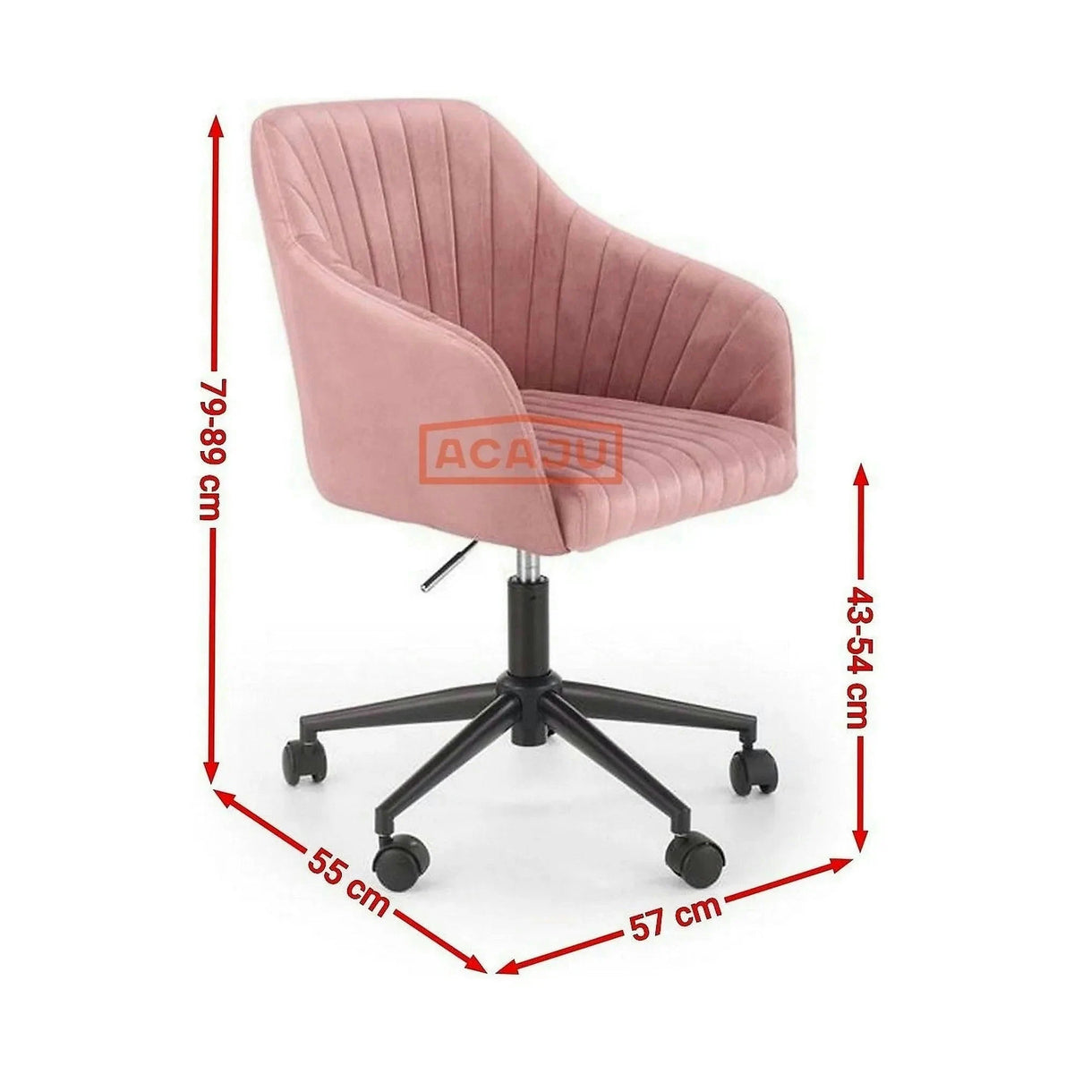 Scaun birou cu spatar inalt FRESCO, roz, stofa catifelata, 57x55x79/89 cm