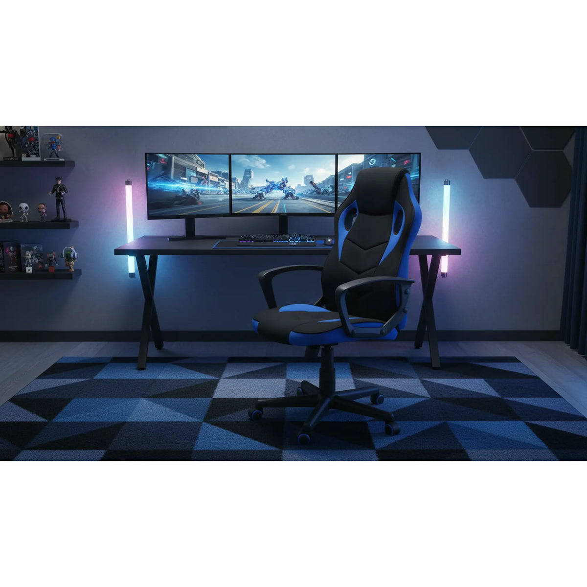 Scaun birou DAKAR, negru/albastru, stofa/plastic, 63x48x106/114 cm