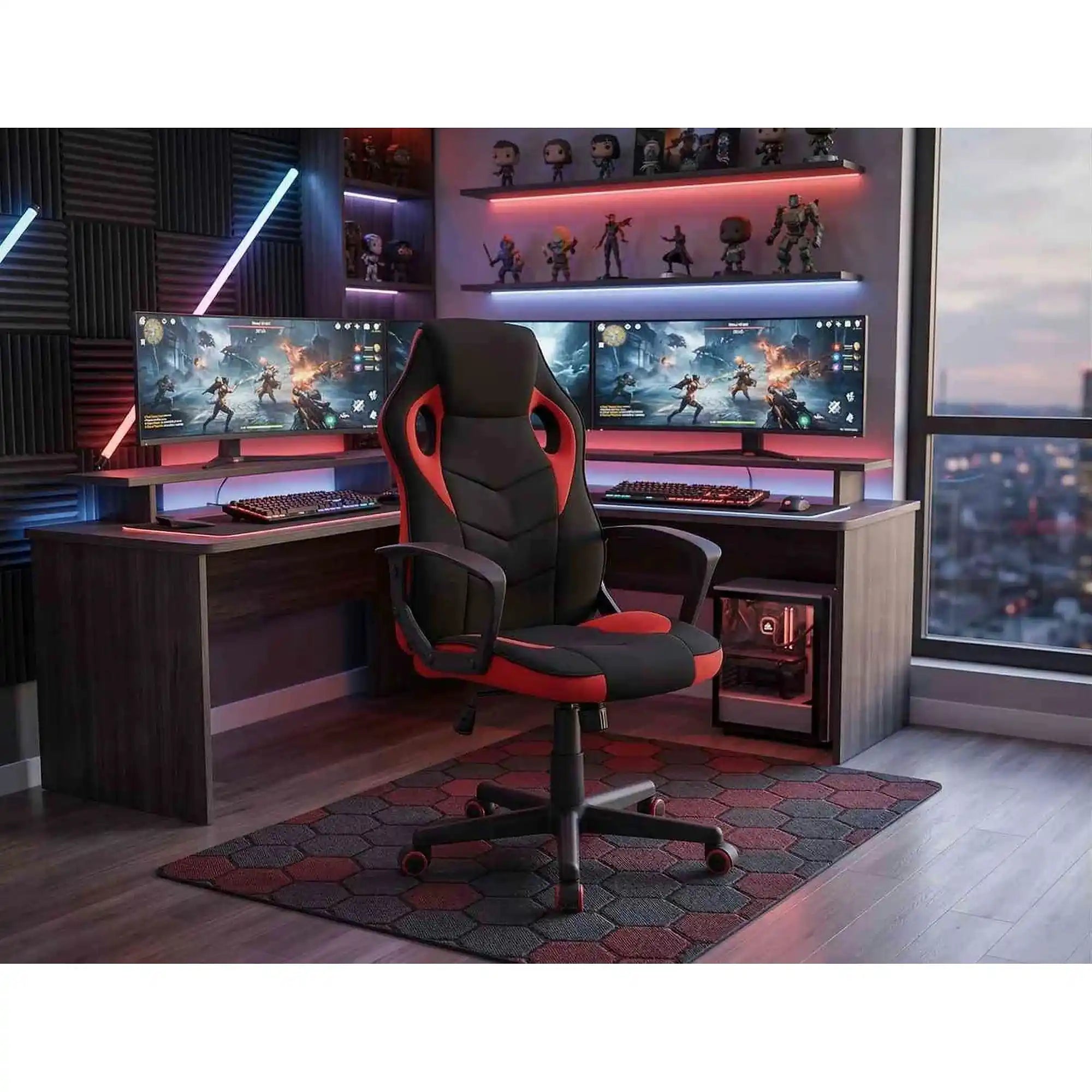 Scaun birou DAKAR, negru/rosu, stofa/plastic, 63x48x106/114 cm