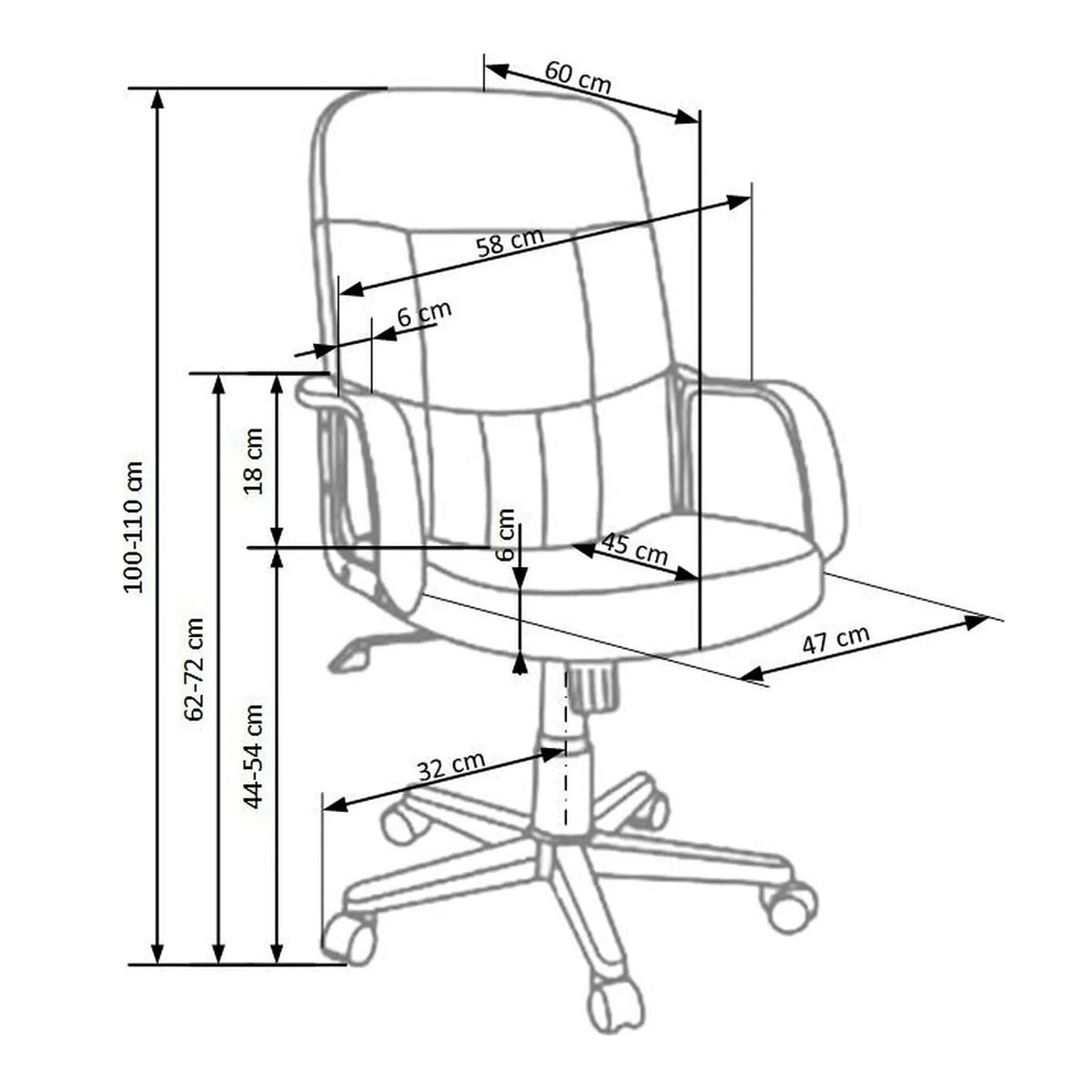 Scaun birou DENZEL, negru, piele ecologica, 58x60x100/110 cm