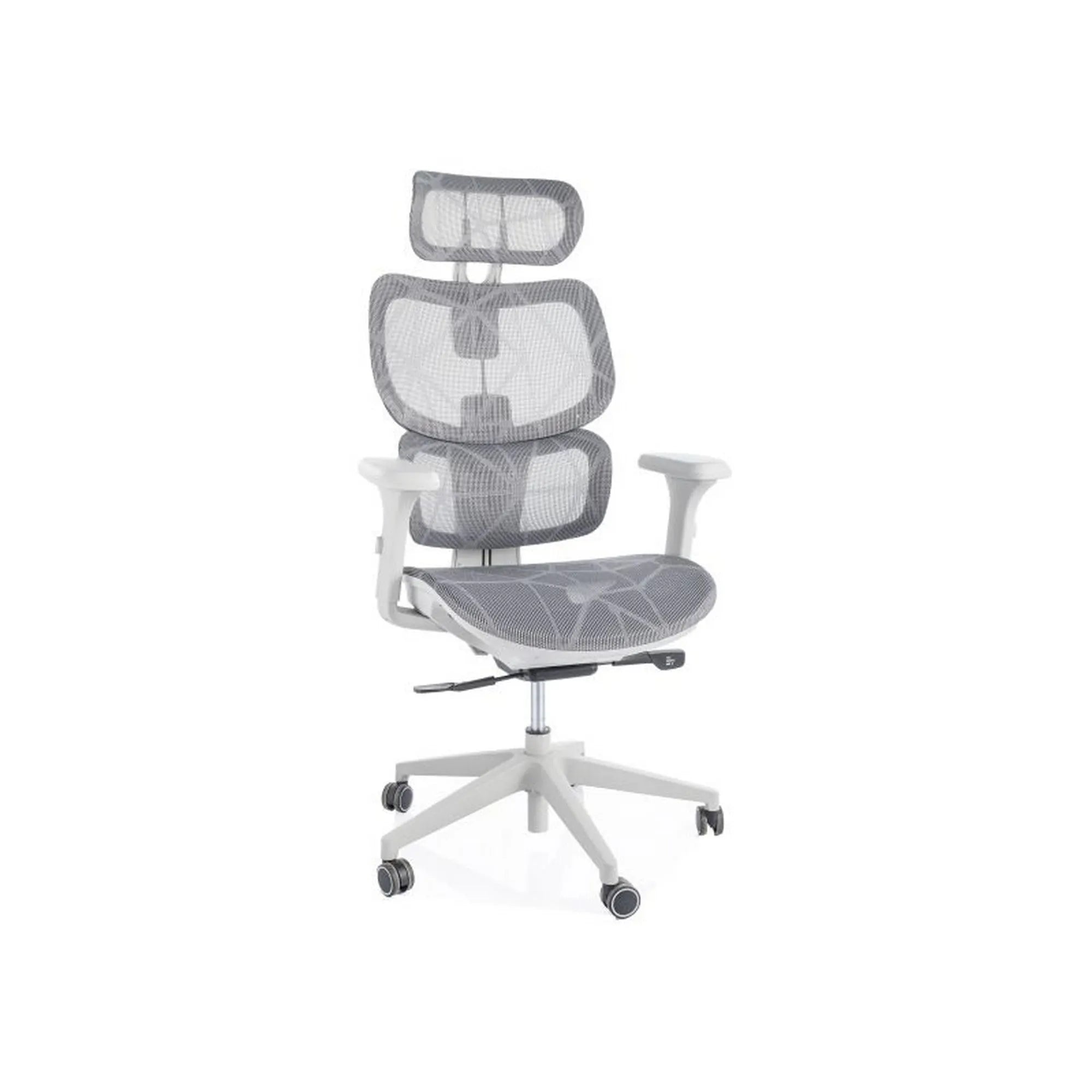 Scaun birou DEVON, gri/alb, plasa/metal, 68x50x119/129 cm