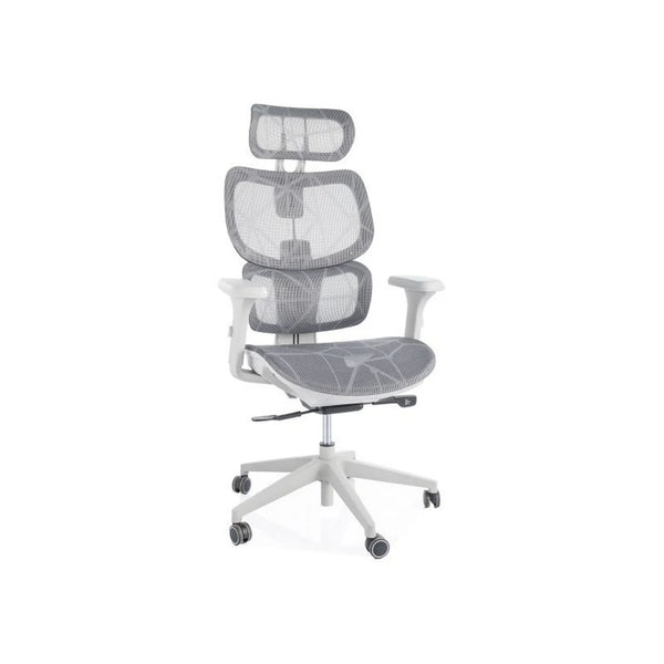 Scaun birou DEVON, gri/alb, plasa/metal, 68x50x119/129 cm