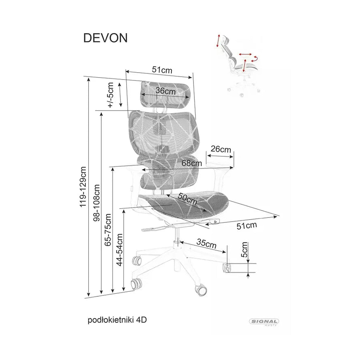 Scaun birou DEVON, negru, plasa/metal, 68x50x119/129 cm