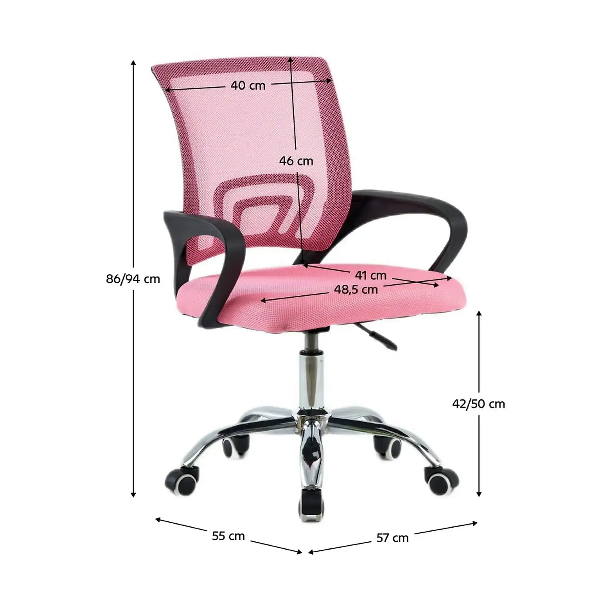 Scaun birou DEX 4 NEW, roz/crom, plasa/plastic/metal, 57x55x94 cm