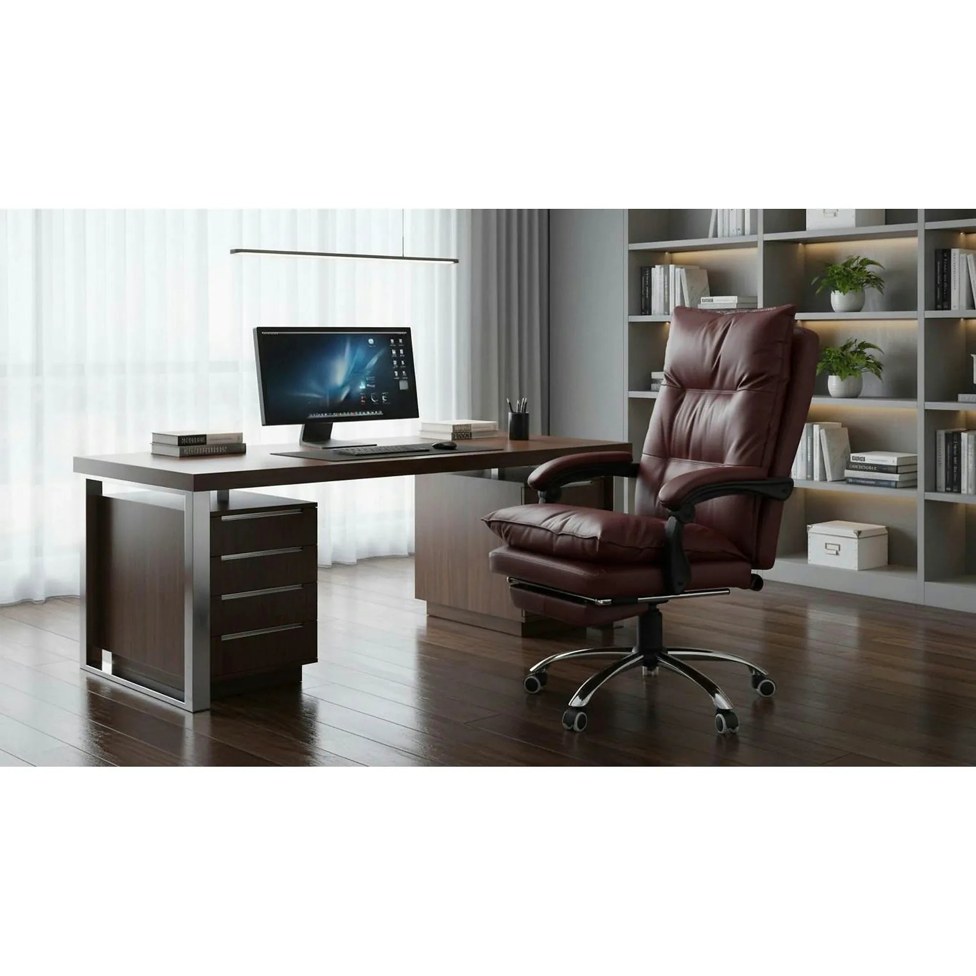 Scaun birou DRAKE, visiniu/crom, piele ecologica/metal, 72x85x111/118 cm