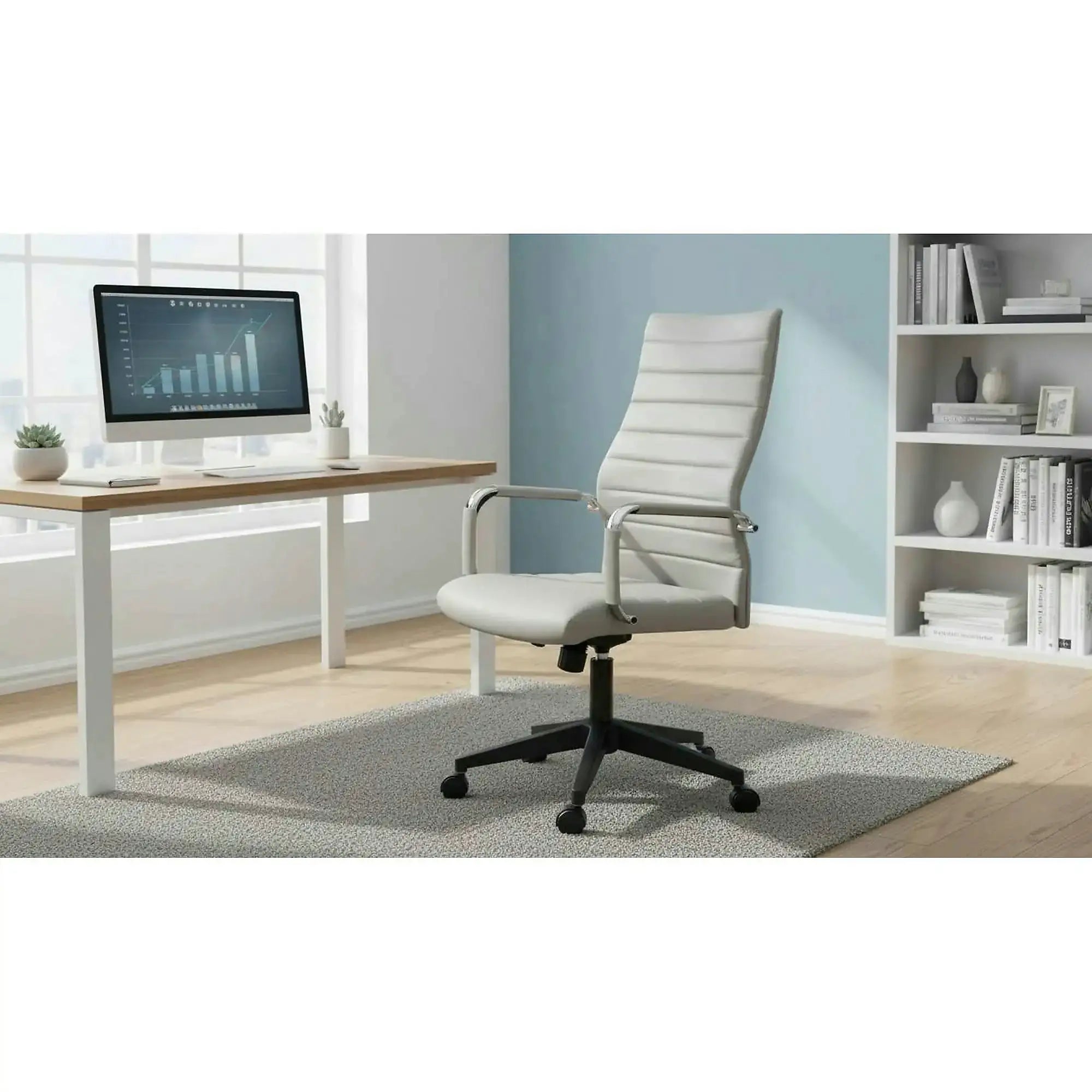 Scaun birou DRUGOS NEW, gri deschis/negru, piele ecologica/metal/plastic, 55x63x103/113 cm
