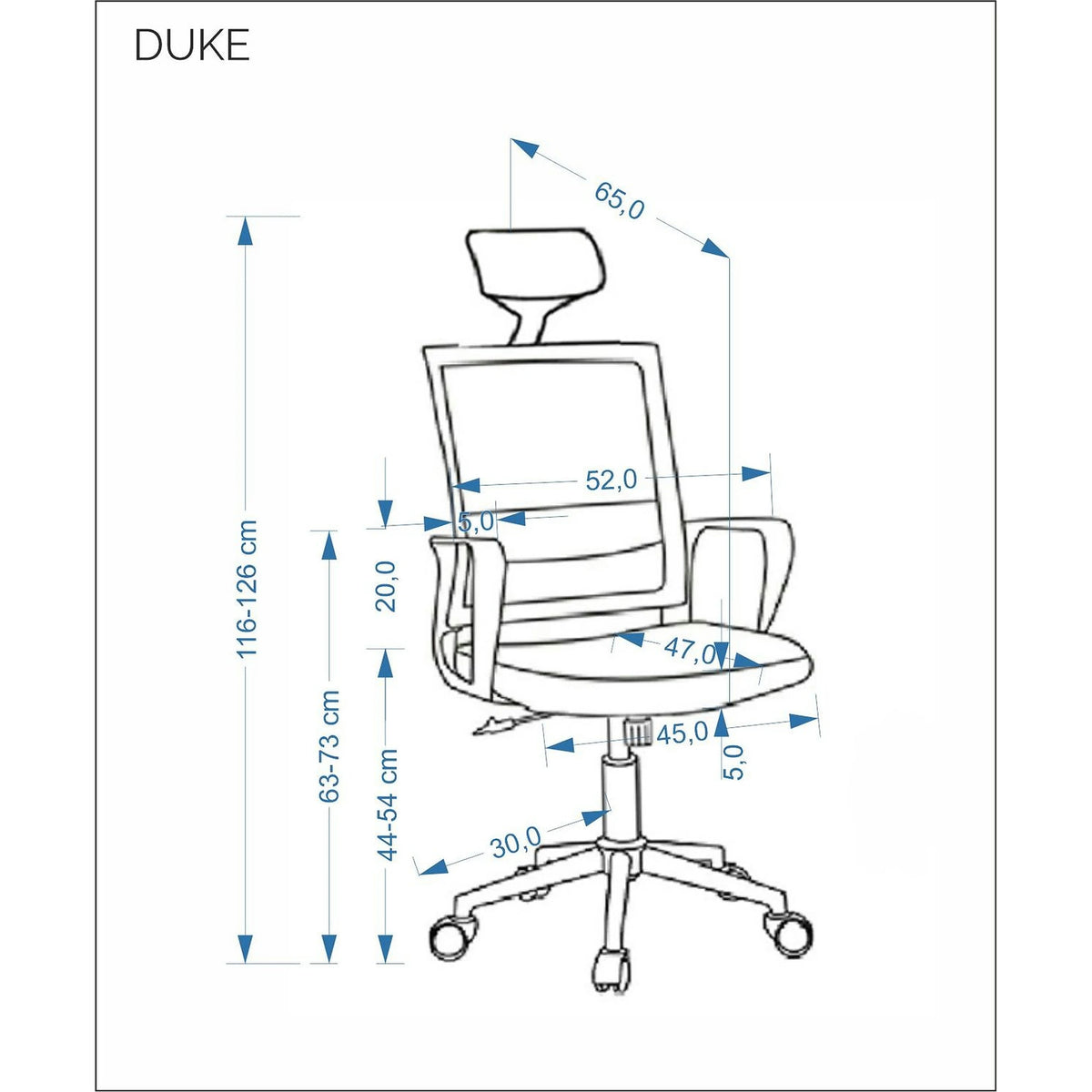 Scaun birou DUKE, negru, stofa/plasa, 52x65x116/126 cm