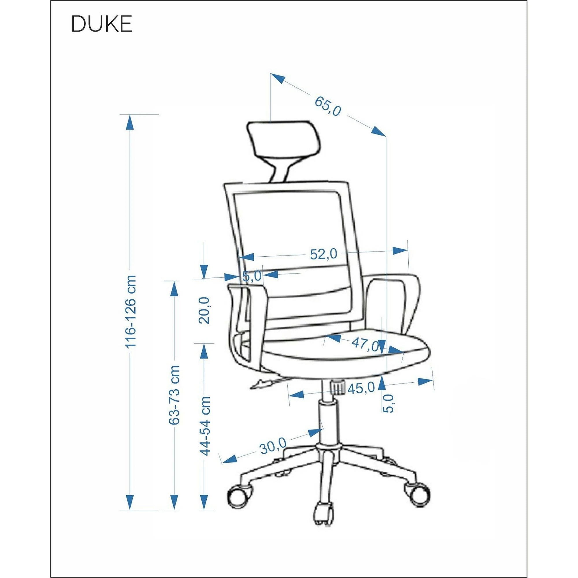 Scaun birou DUKE, negru, stofa/plasa, 52x65x116/126 cm