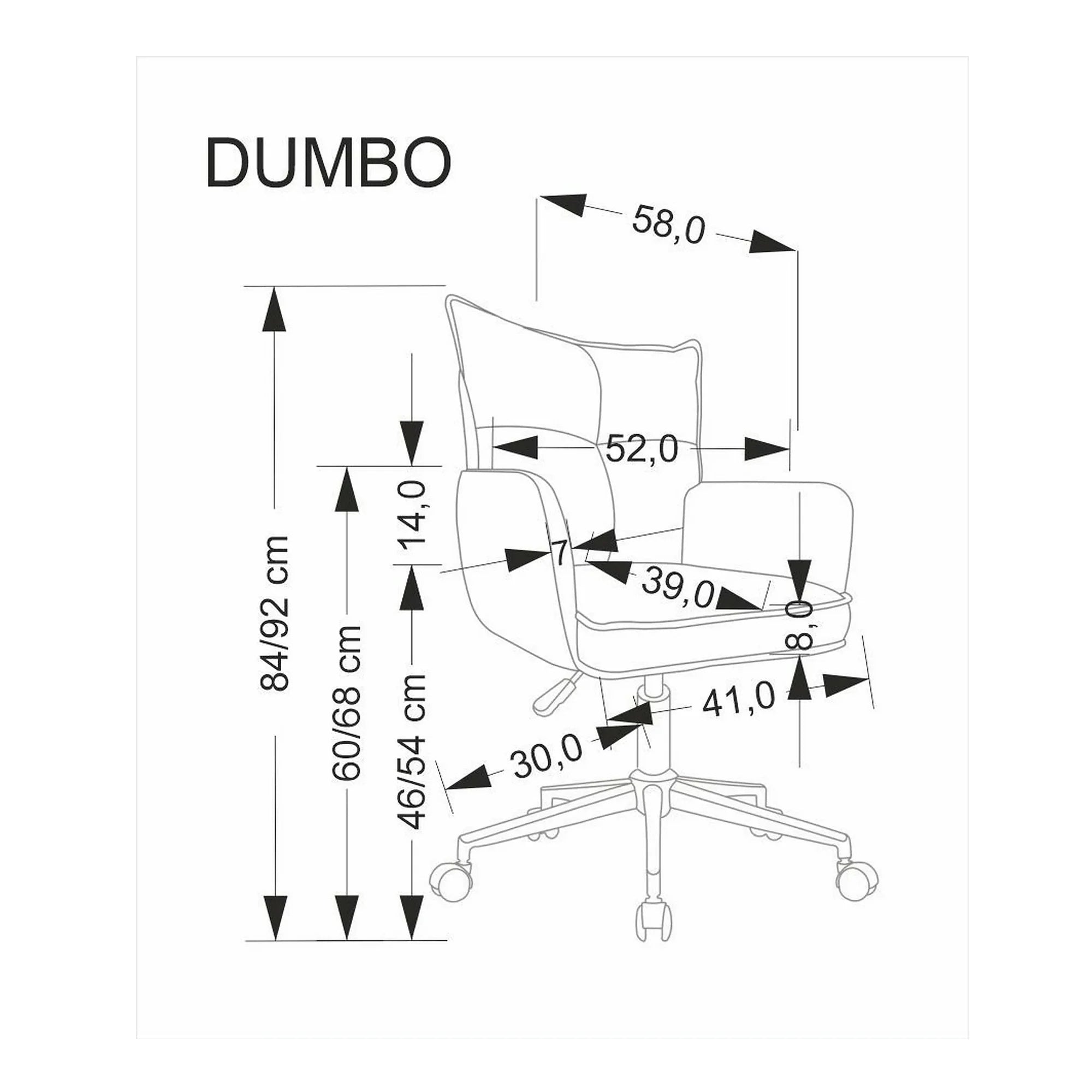 Scaun birou DUMBO, gri deschis/alb, stofa raiata, 52x58x84/94 cm